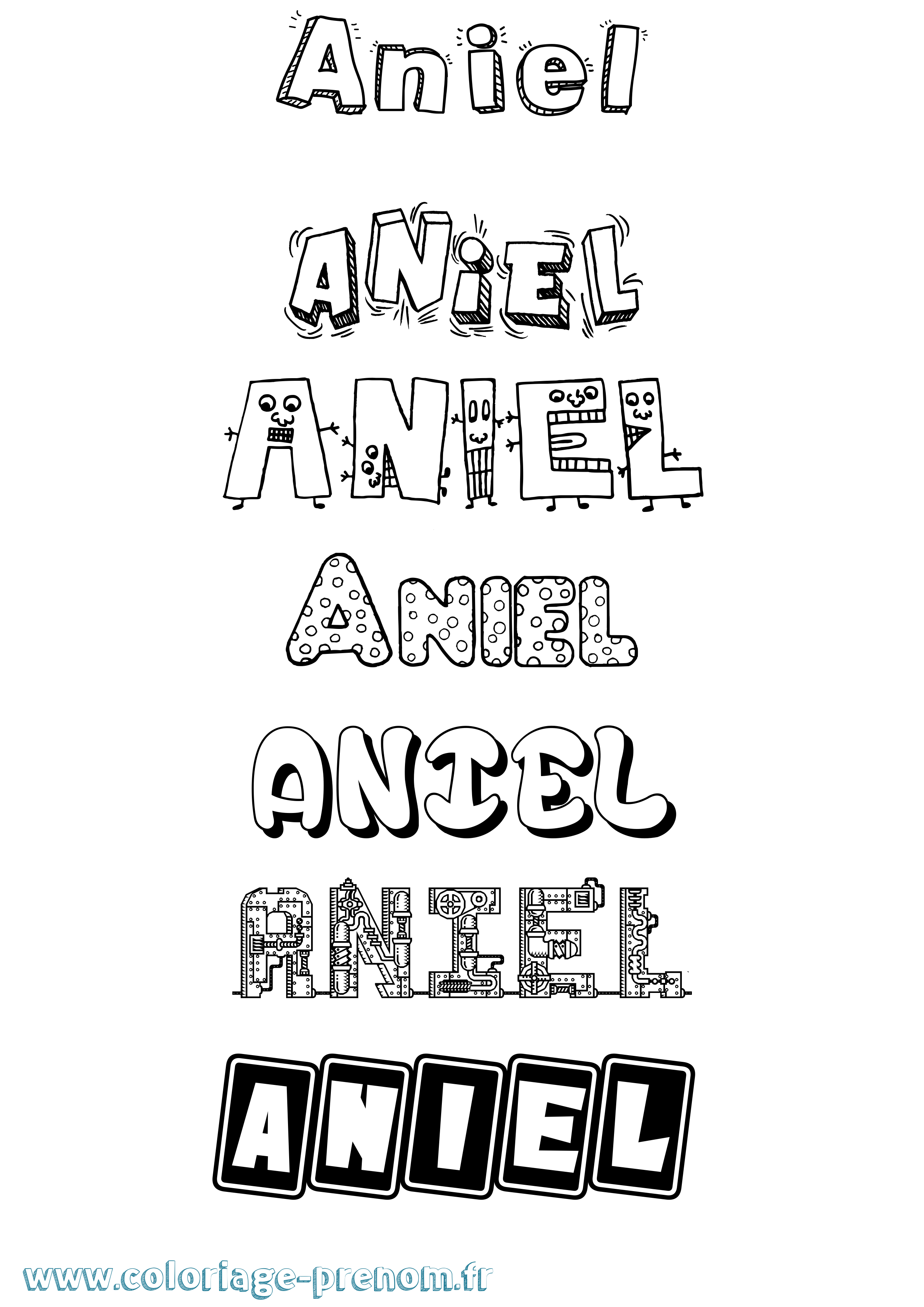 Coloriage prénom Aniel Fun
