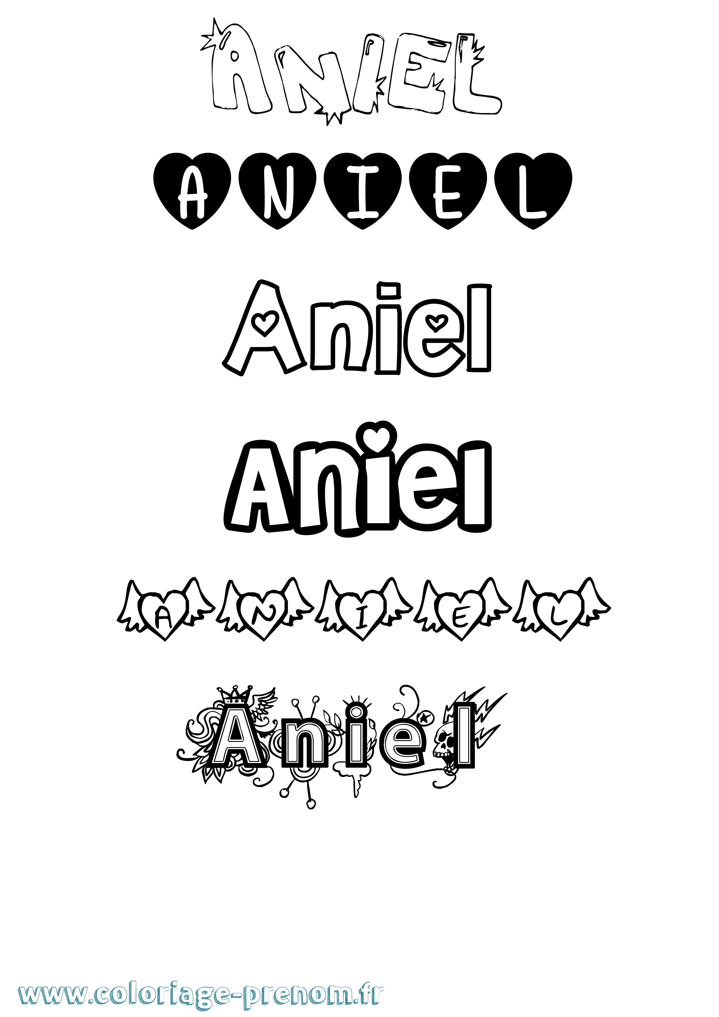 Coloriage prénom Aniel Girly