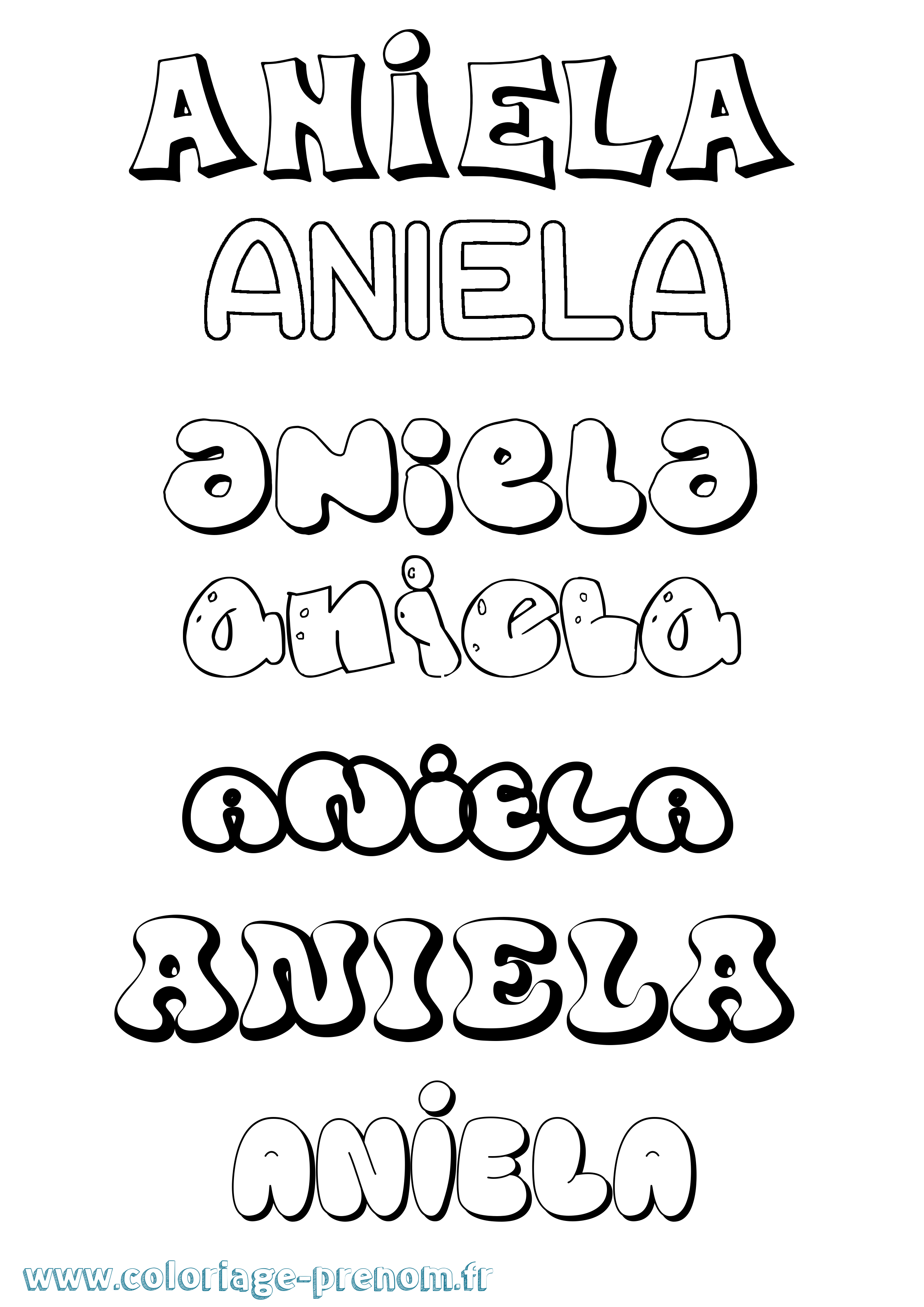 Coloriage prénom Aniela Bubble