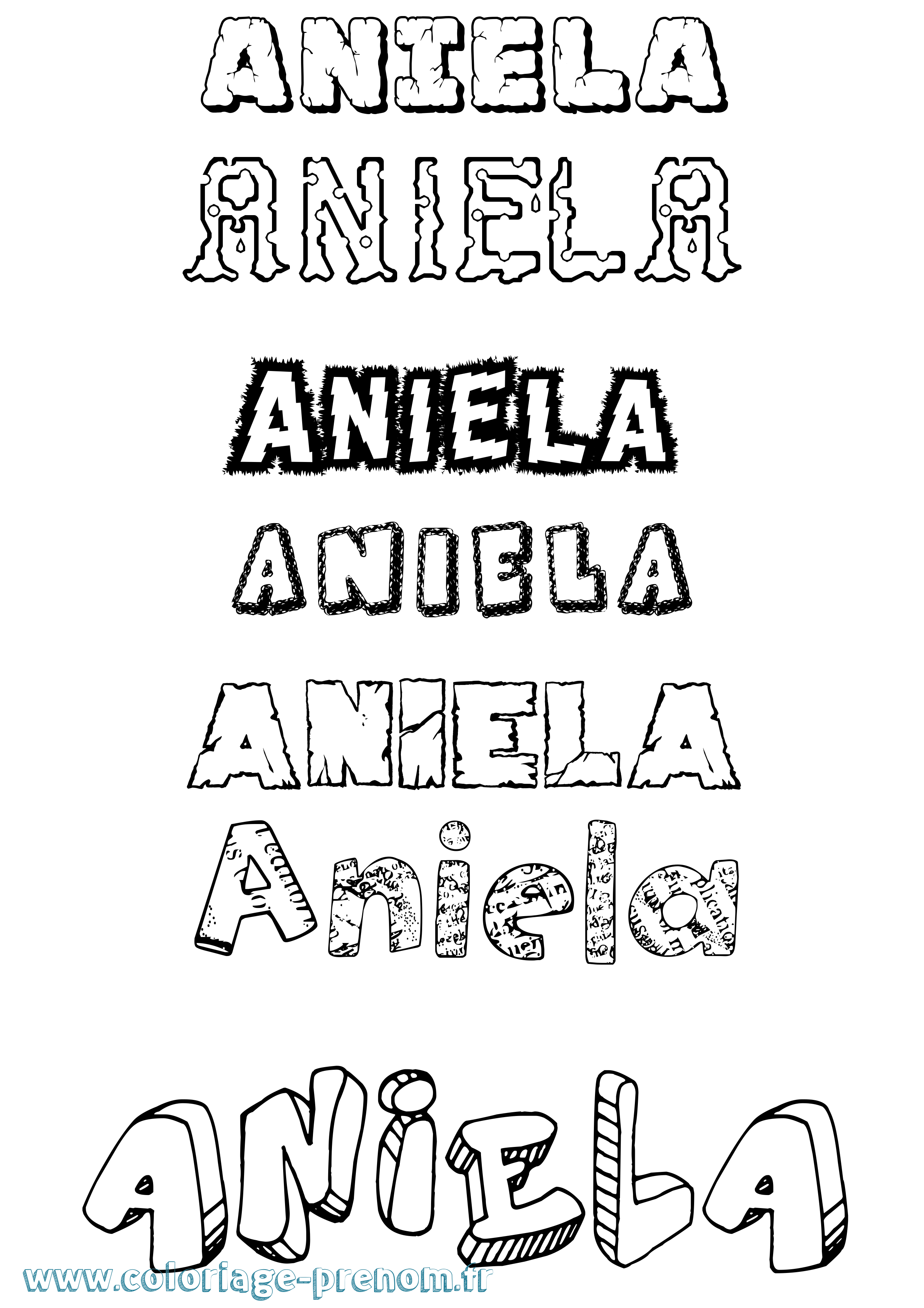 Coloriage prénom Aniela Destructuré