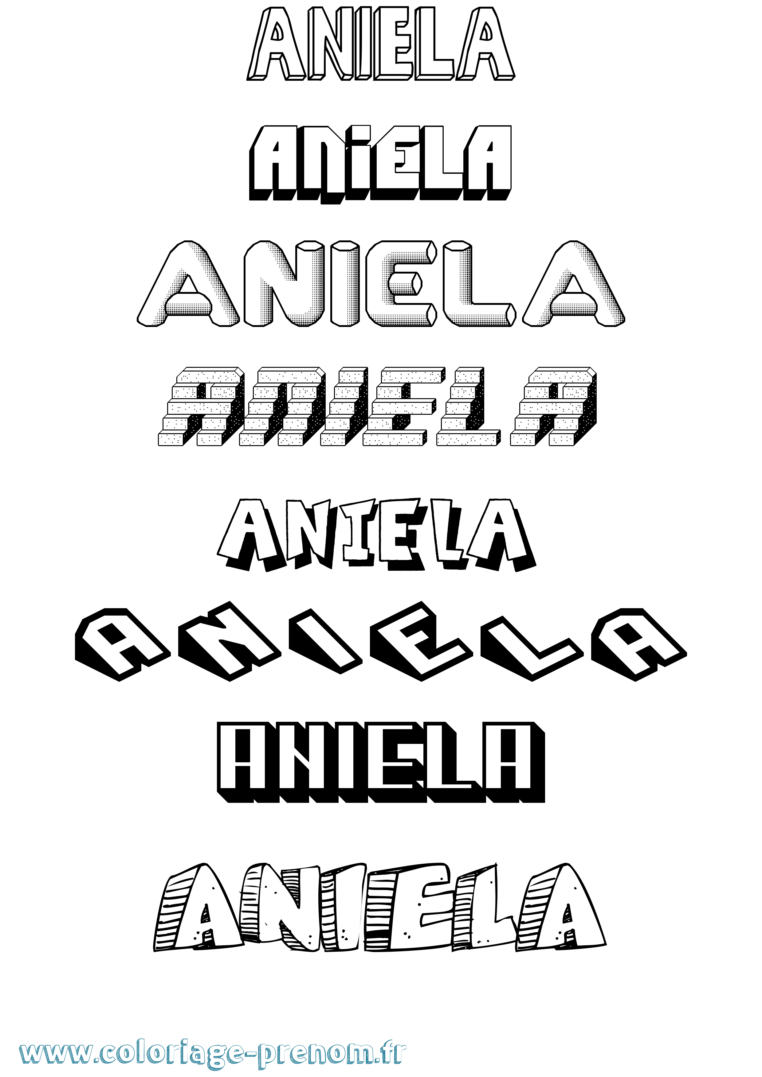 Coloriage prénom Aniela Effet 3D