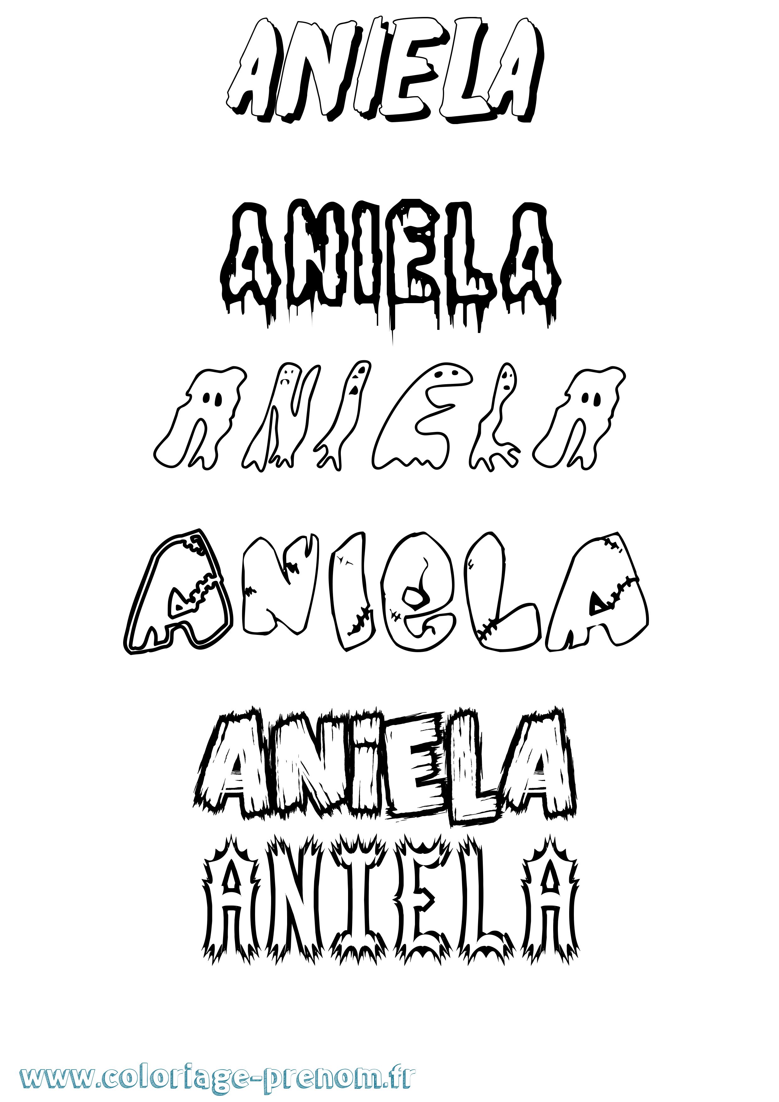 Coloriage prénom Aniela Frisson