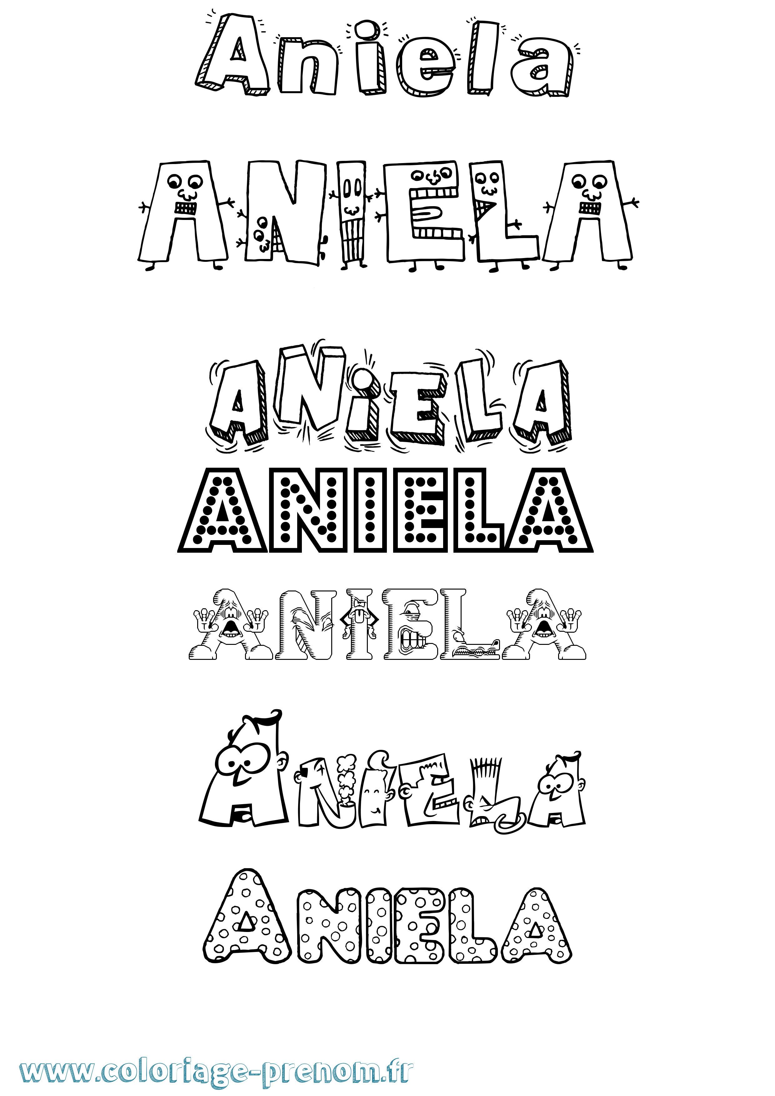 Coloriage prénom Aniela Fun