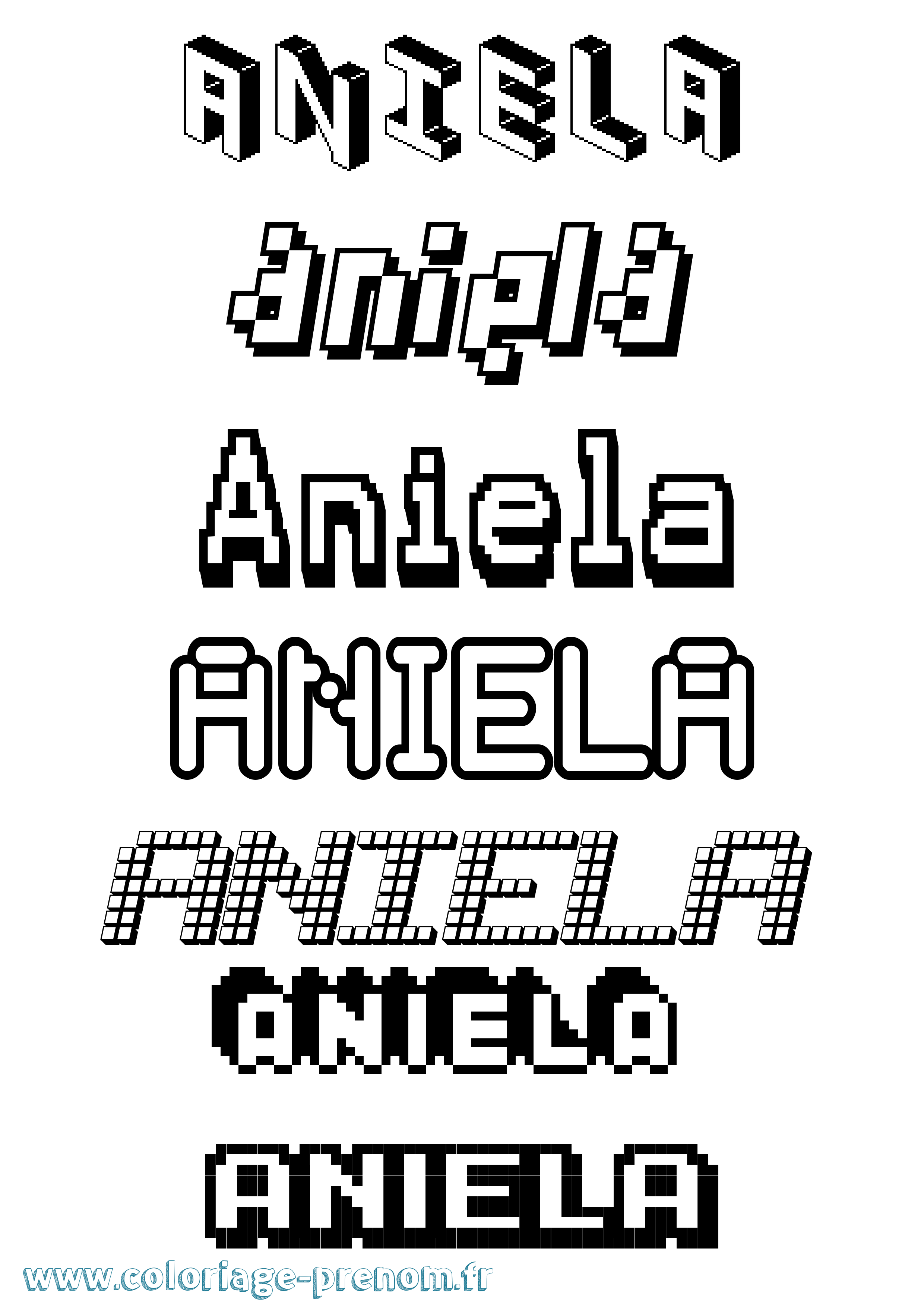 Coloriage prénom Aniela Pixel
