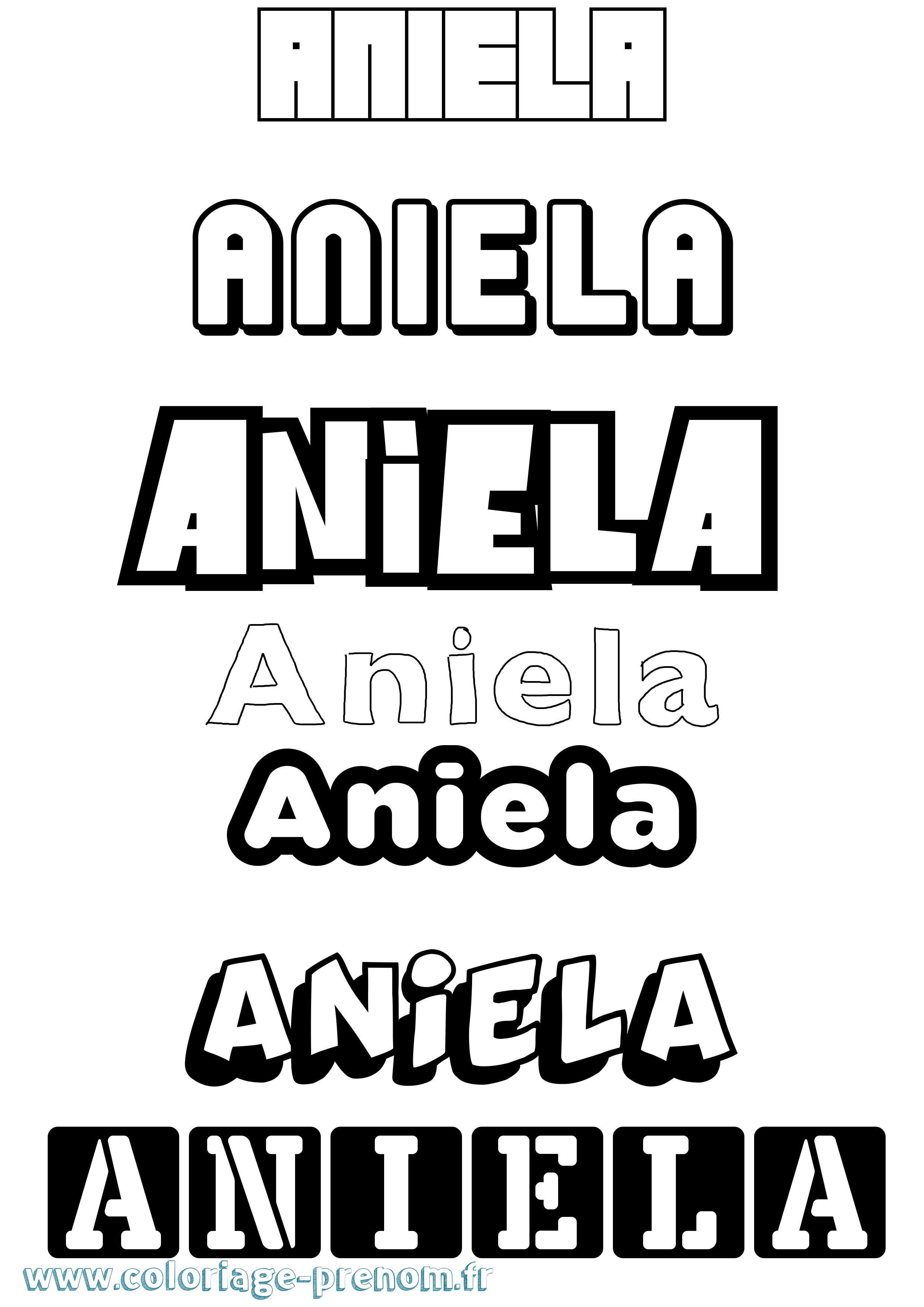 Coloriage prénom Aniela Simple