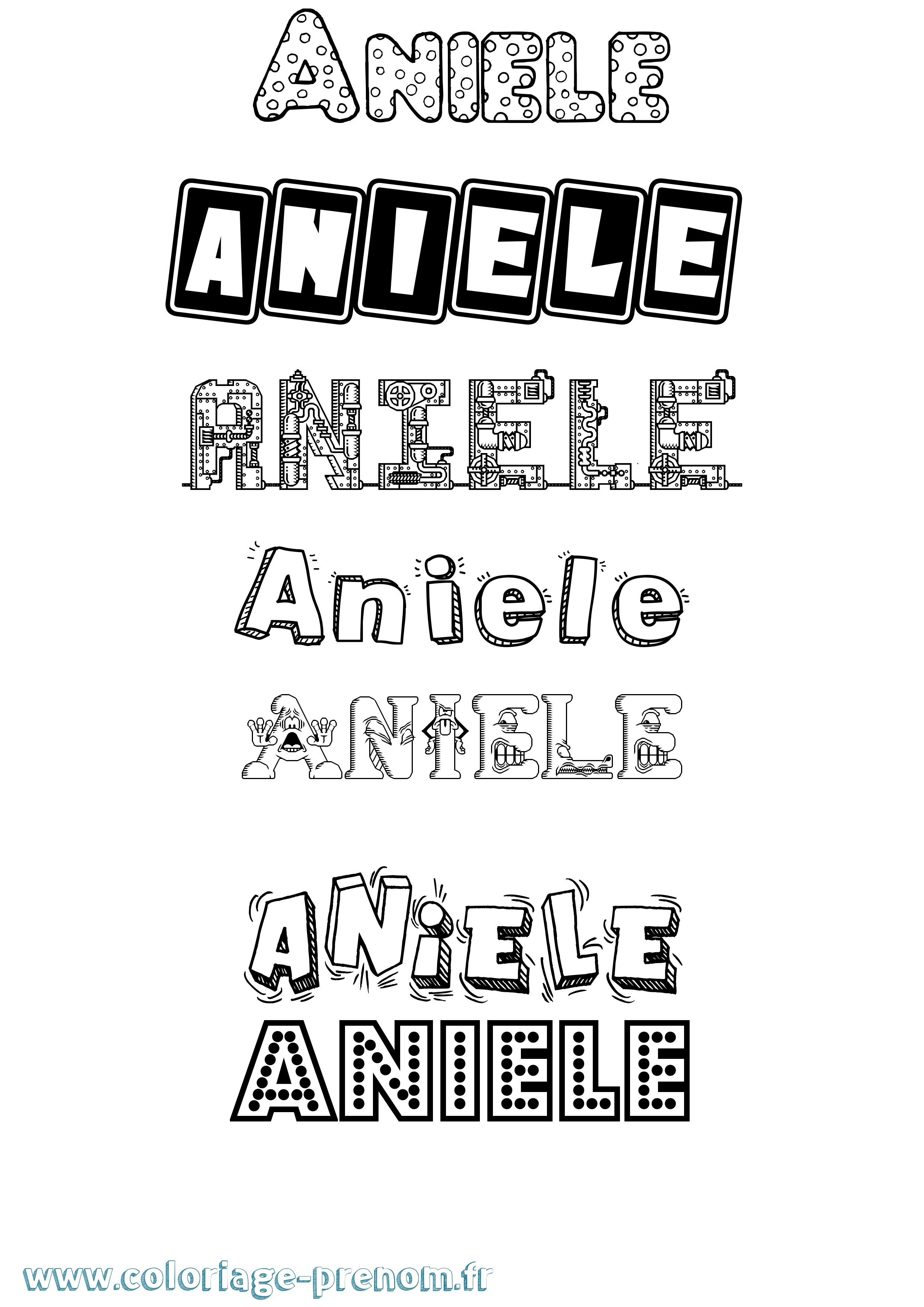 Coloriage prénom Aniele Fun