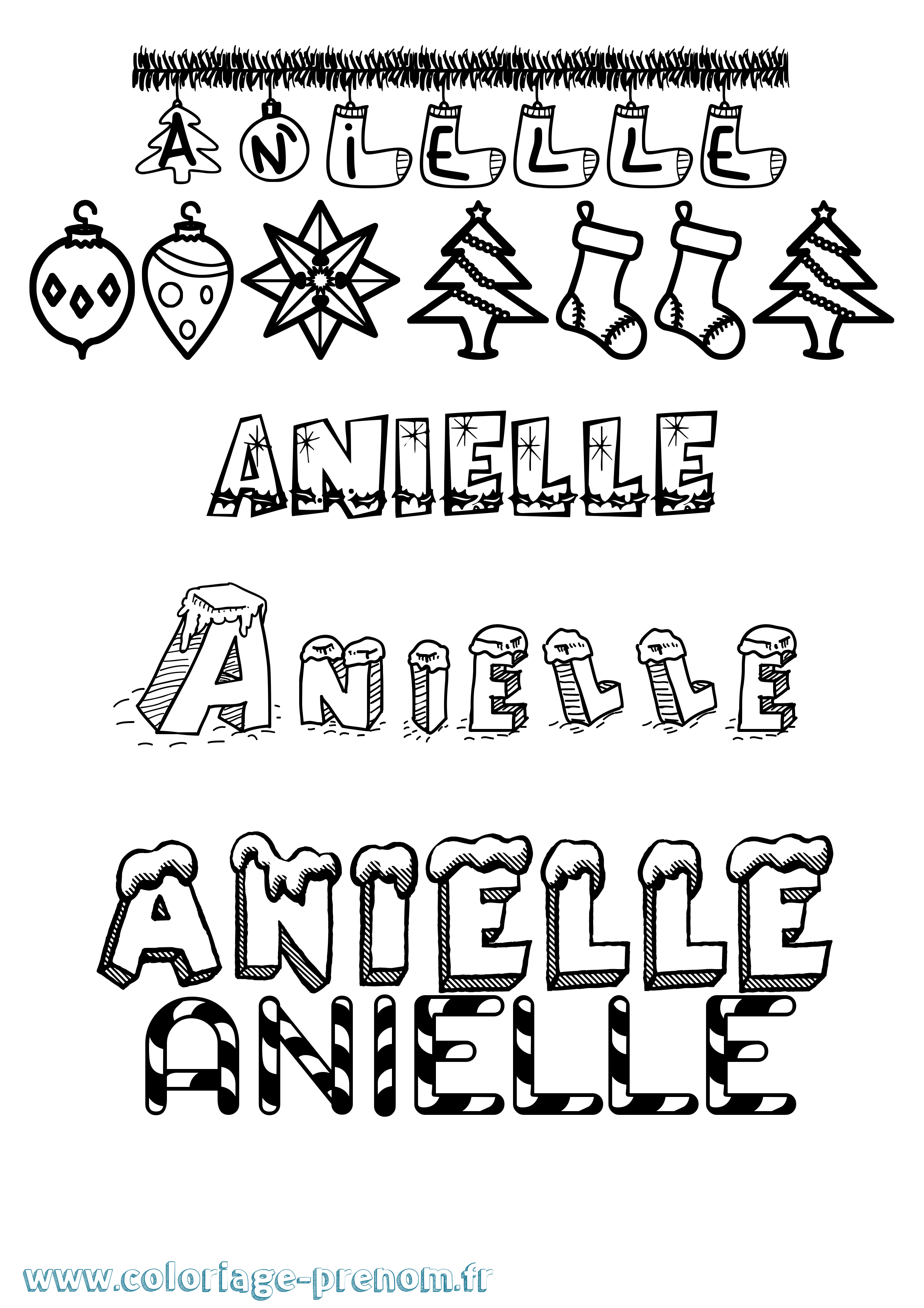 Coloriage prénom Anielle Noël