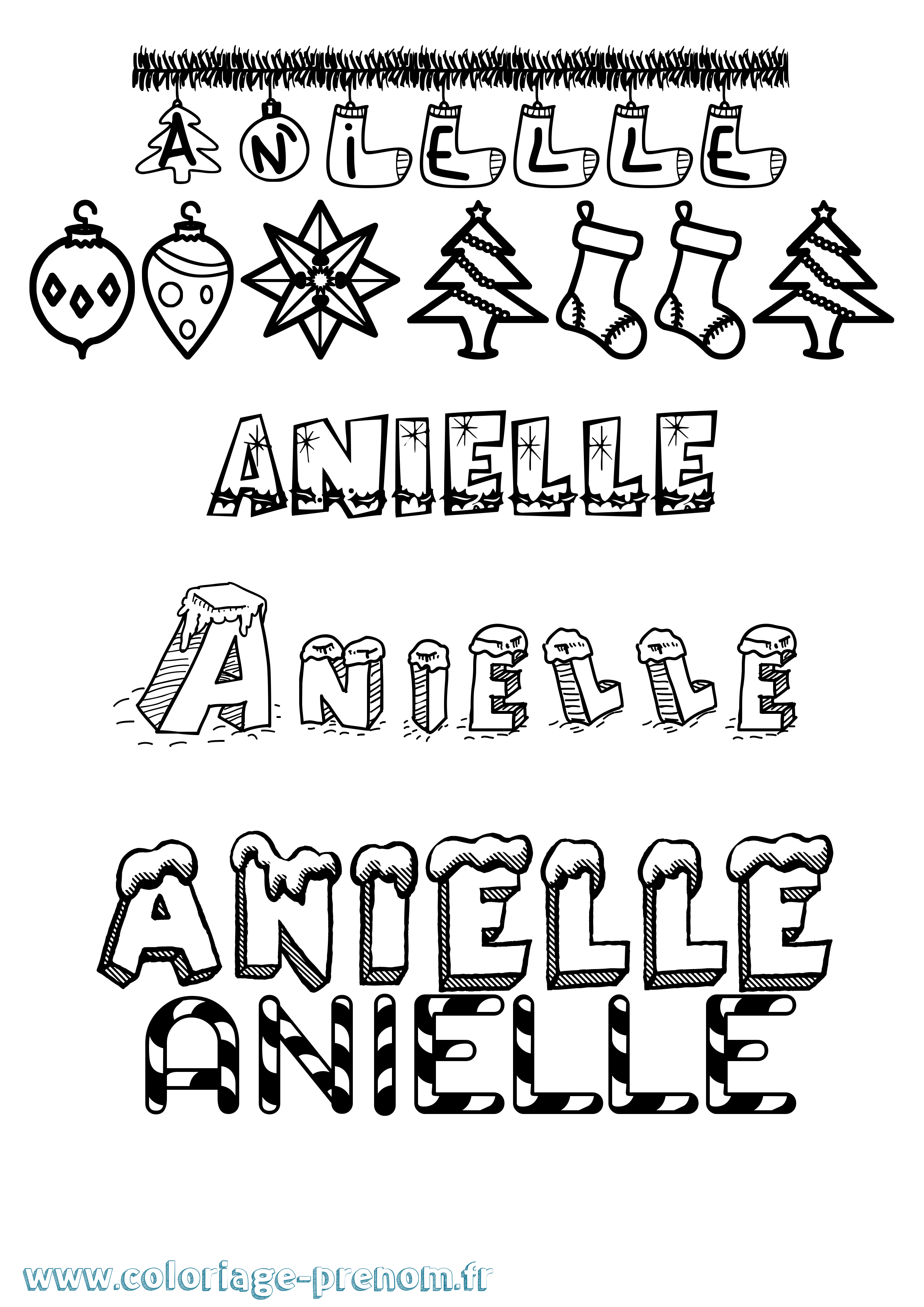 Coloriage Anielle Noël Coloriage prénom Anielle Noël