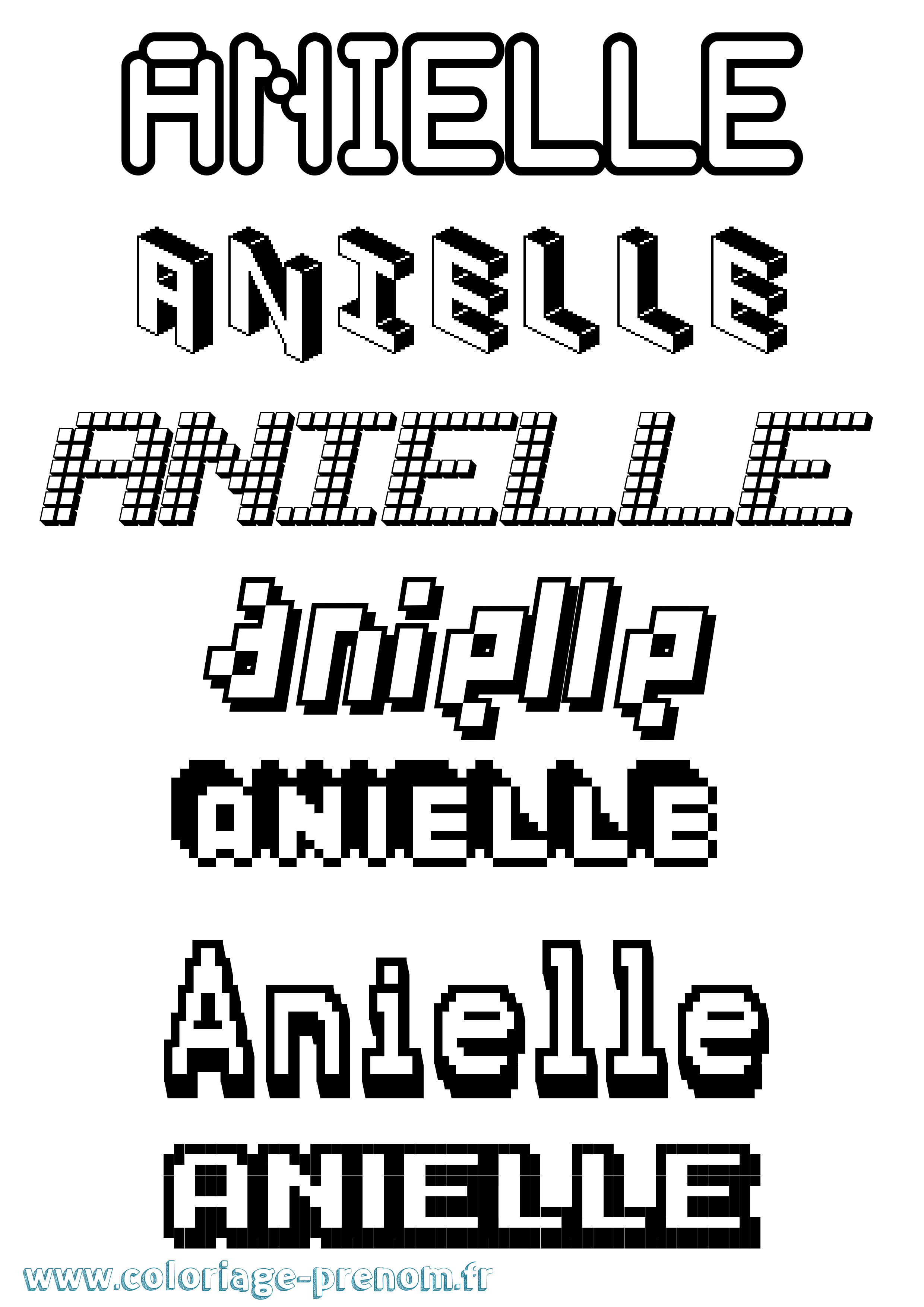 Coloriage prénom Anielle Pixel