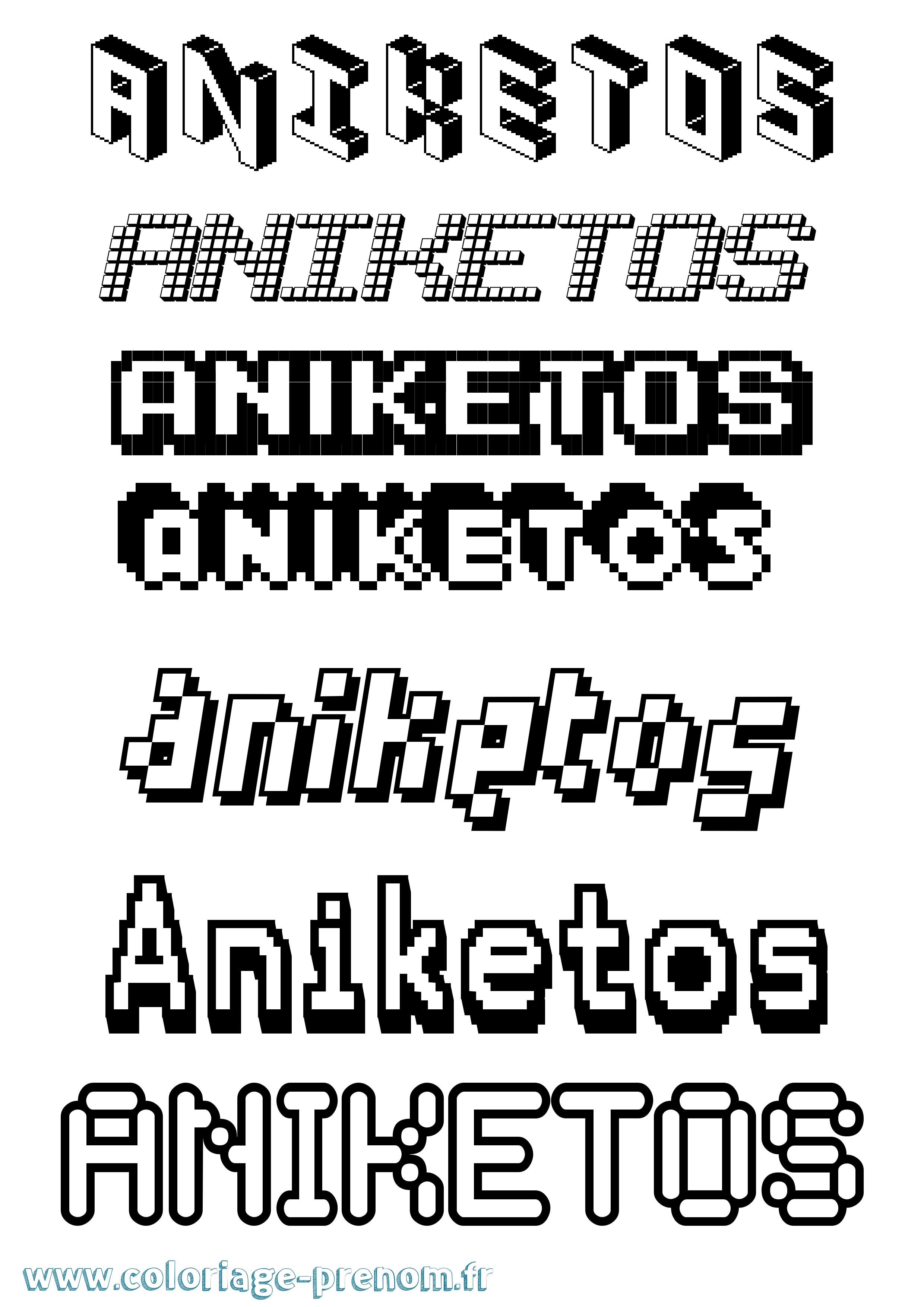 Coloriage prénom Aniketos Pixel