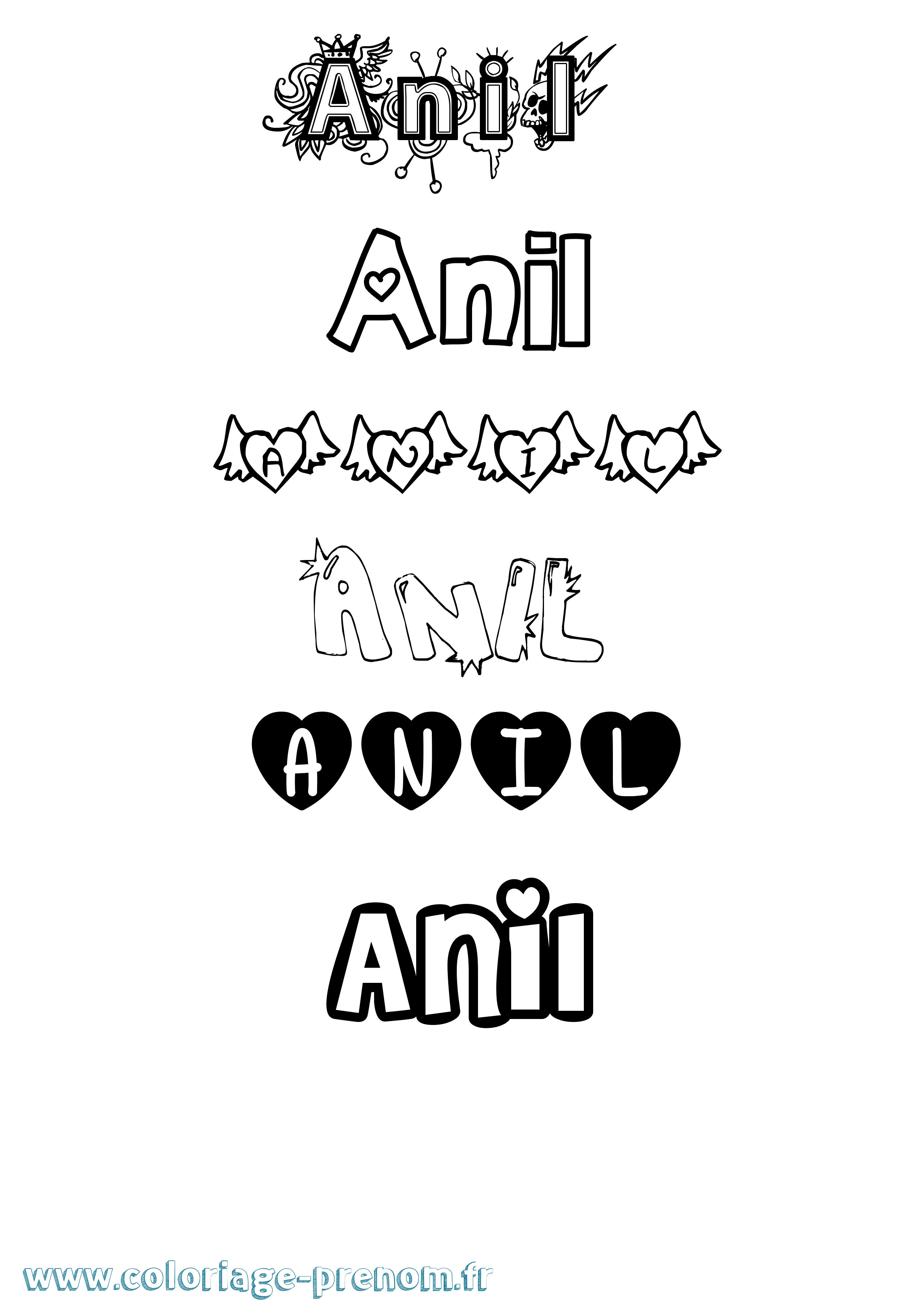 Coloriage prénom Anil Girly