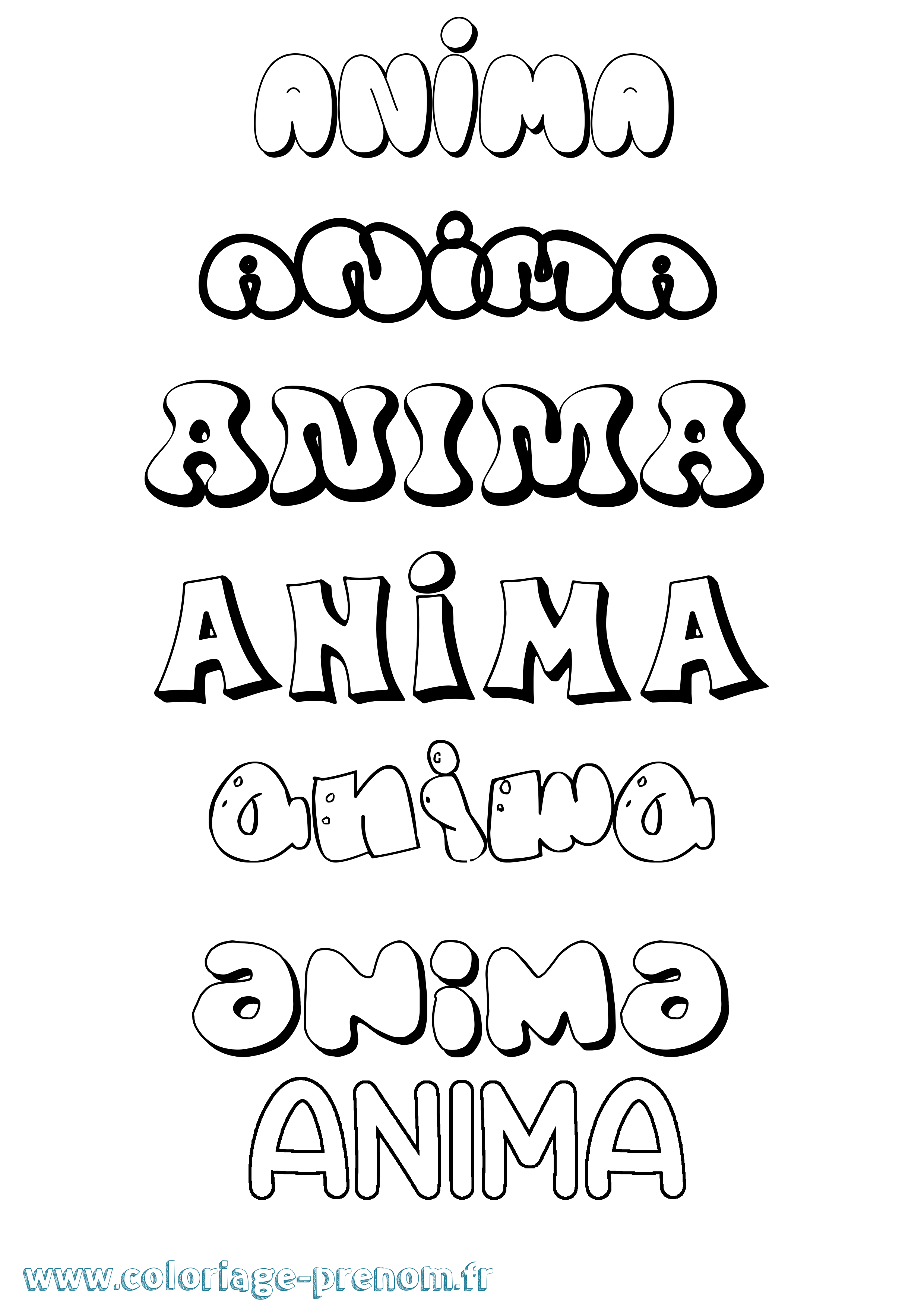 Coloriage prénom Anima Bubble