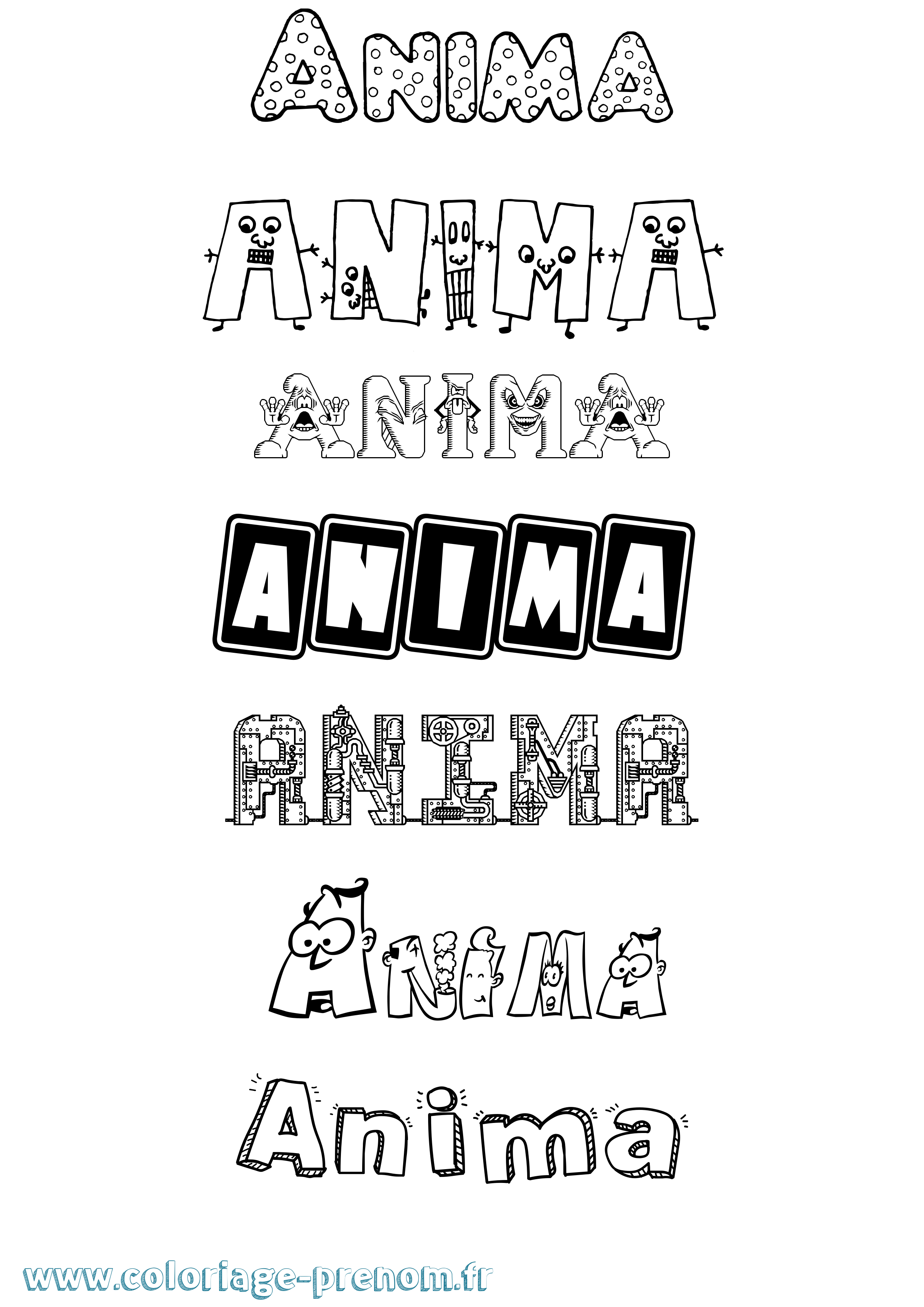 Coloriage prénom Anima Fun