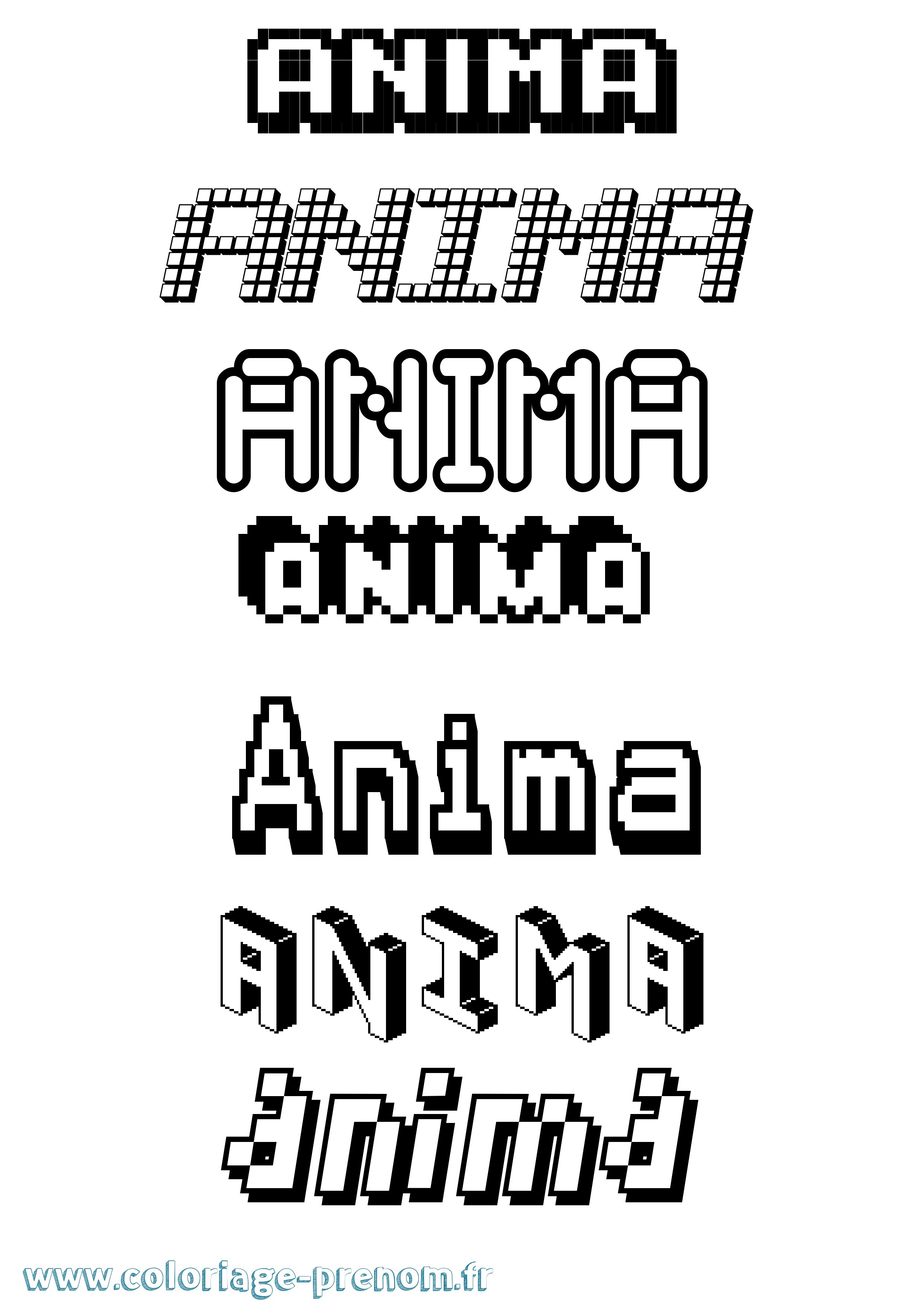 Coloriage prénom Anima Pixel