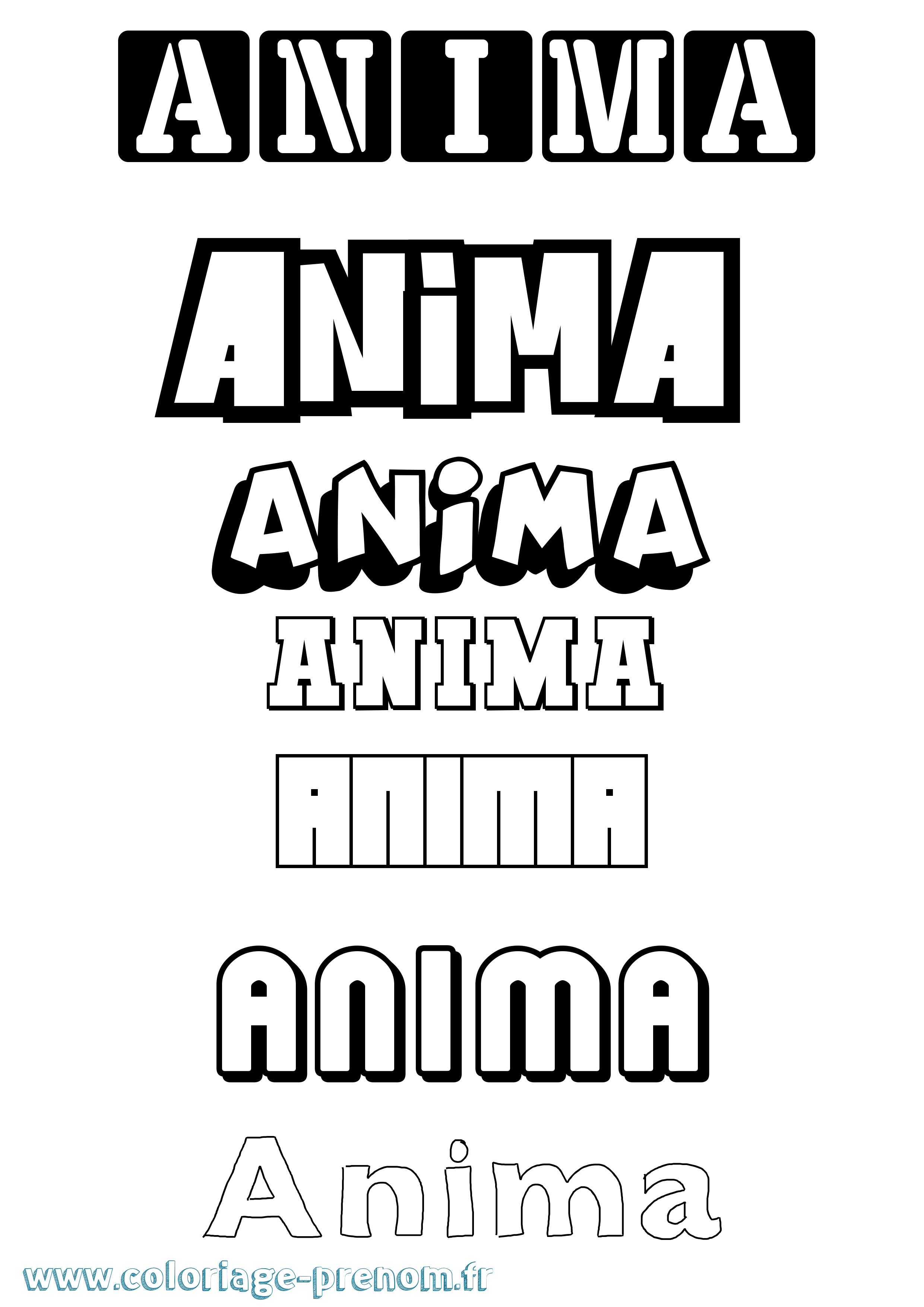 Coloriage prénom Anima Simple