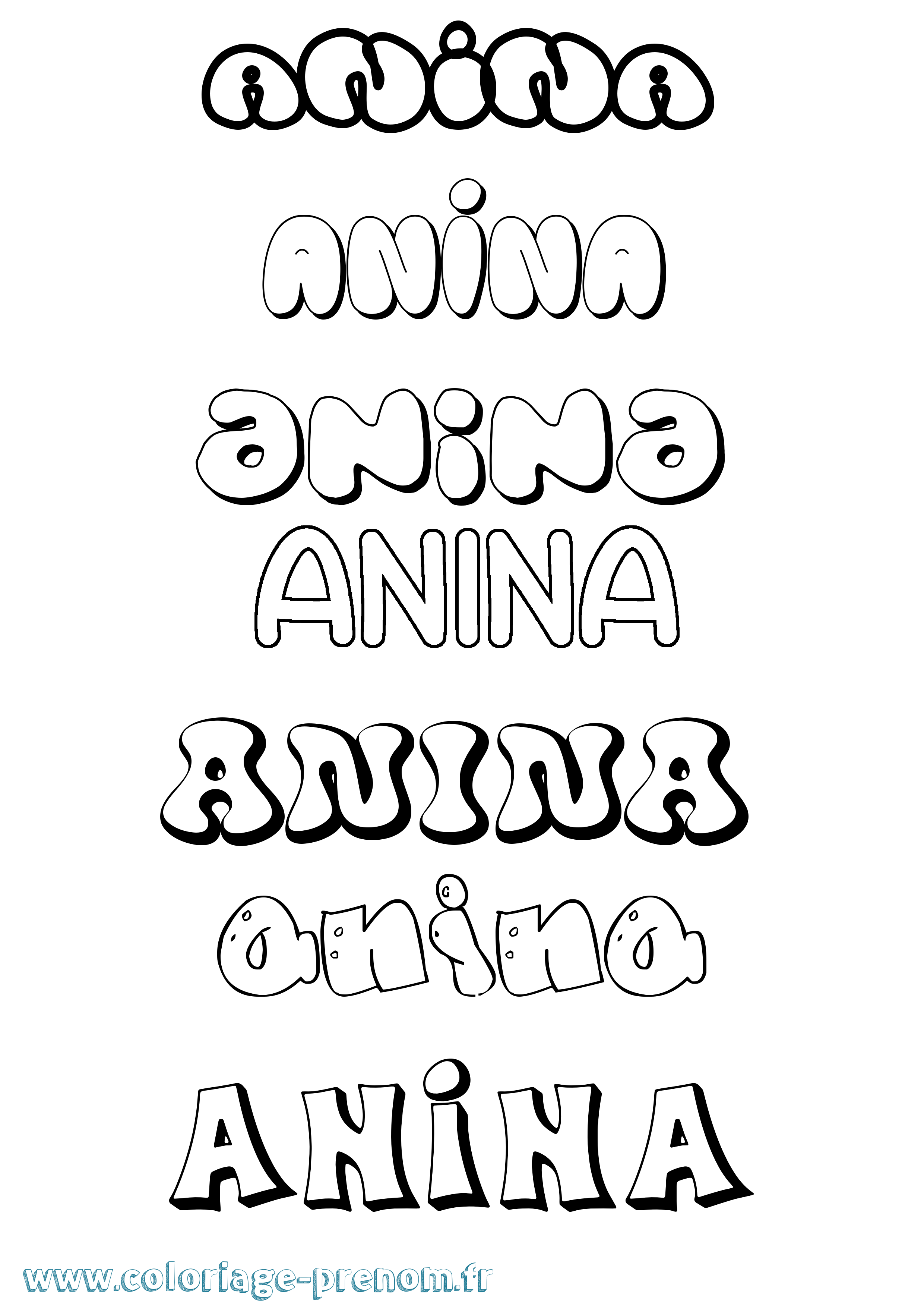 Coloriage prénom Anina Bubble