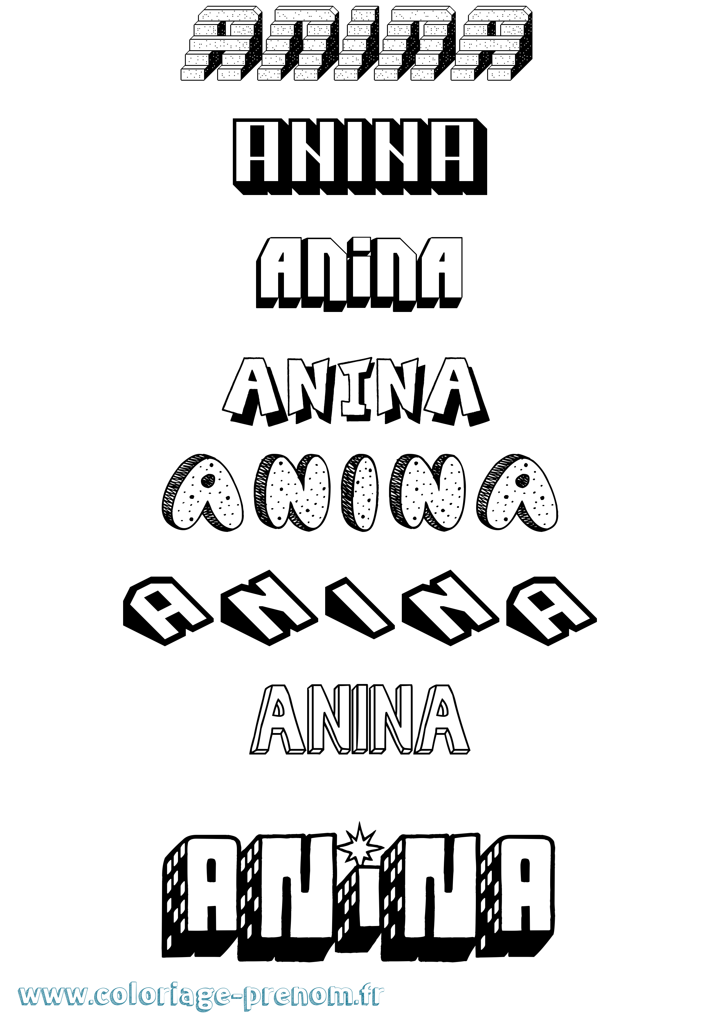 Coloriage prénom Anina Effet 3D