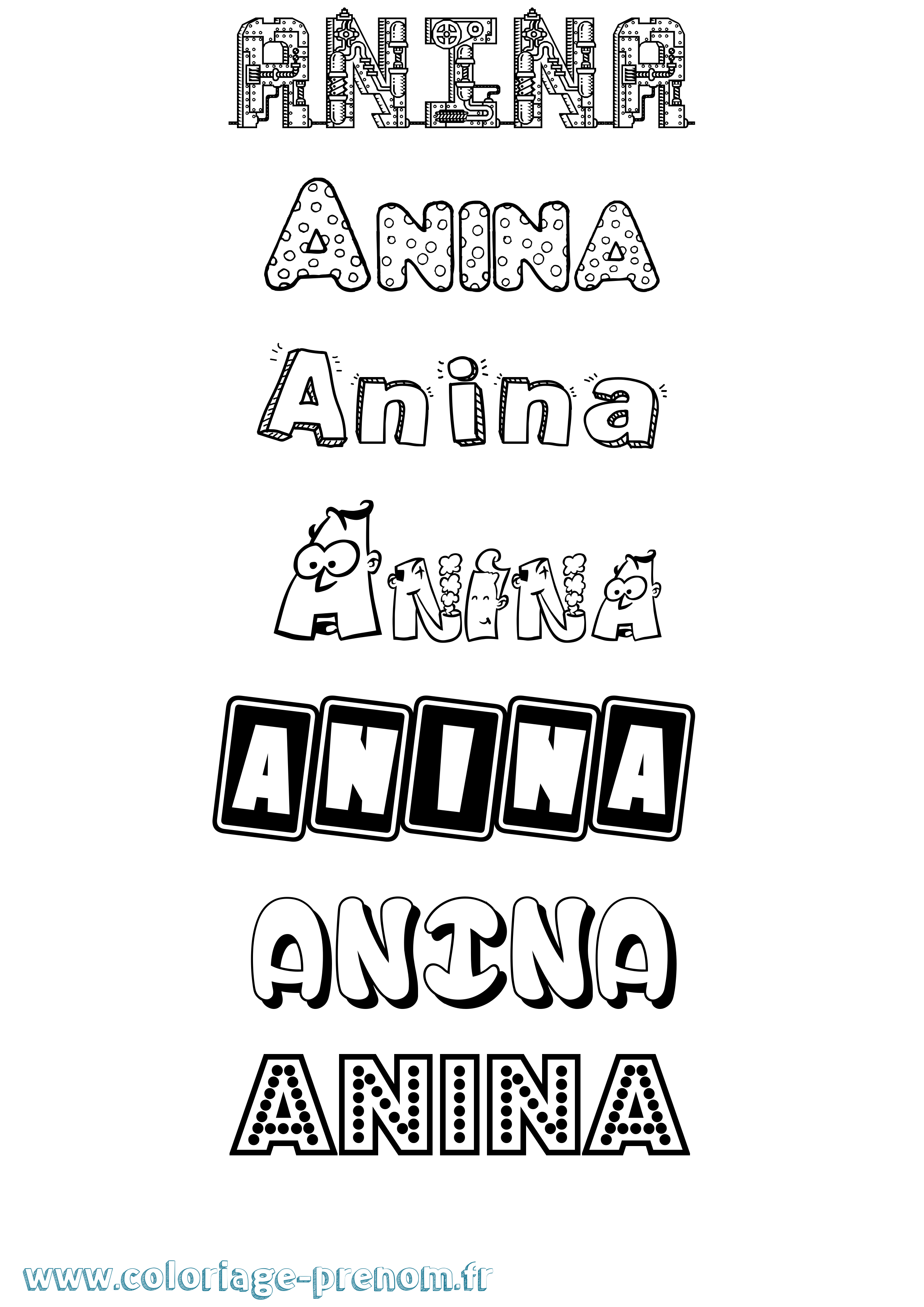Coloriage prénom Anina Fun