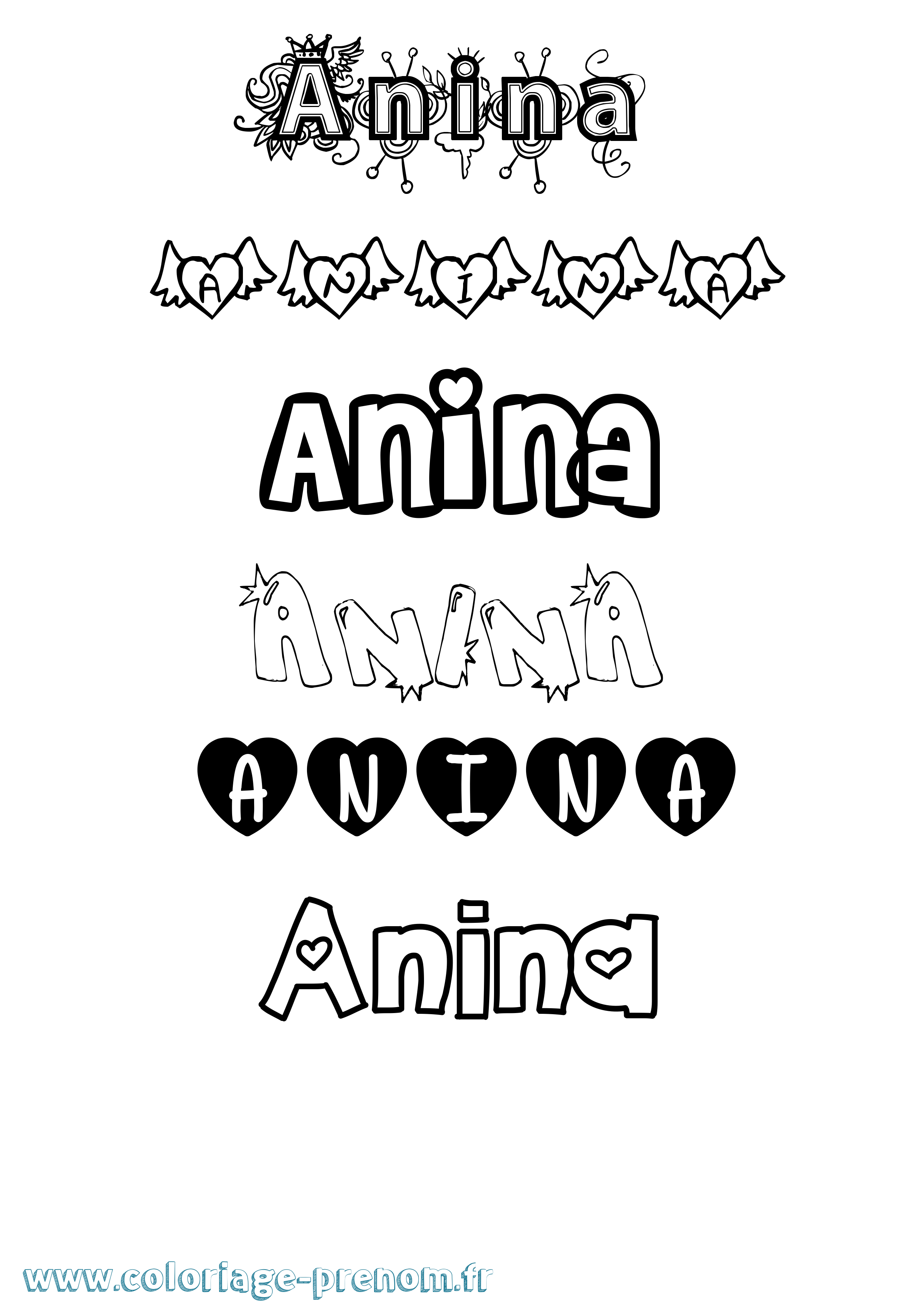 Coloriage prénom Anina Girly