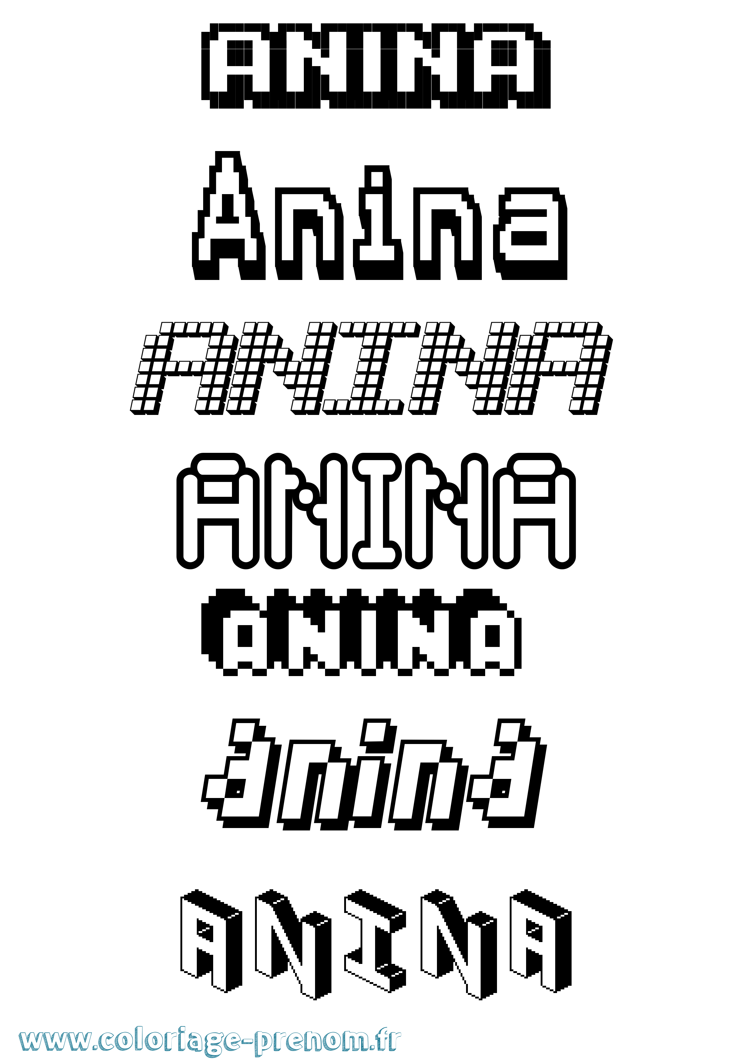 Coloriage prénom Anina Pixel