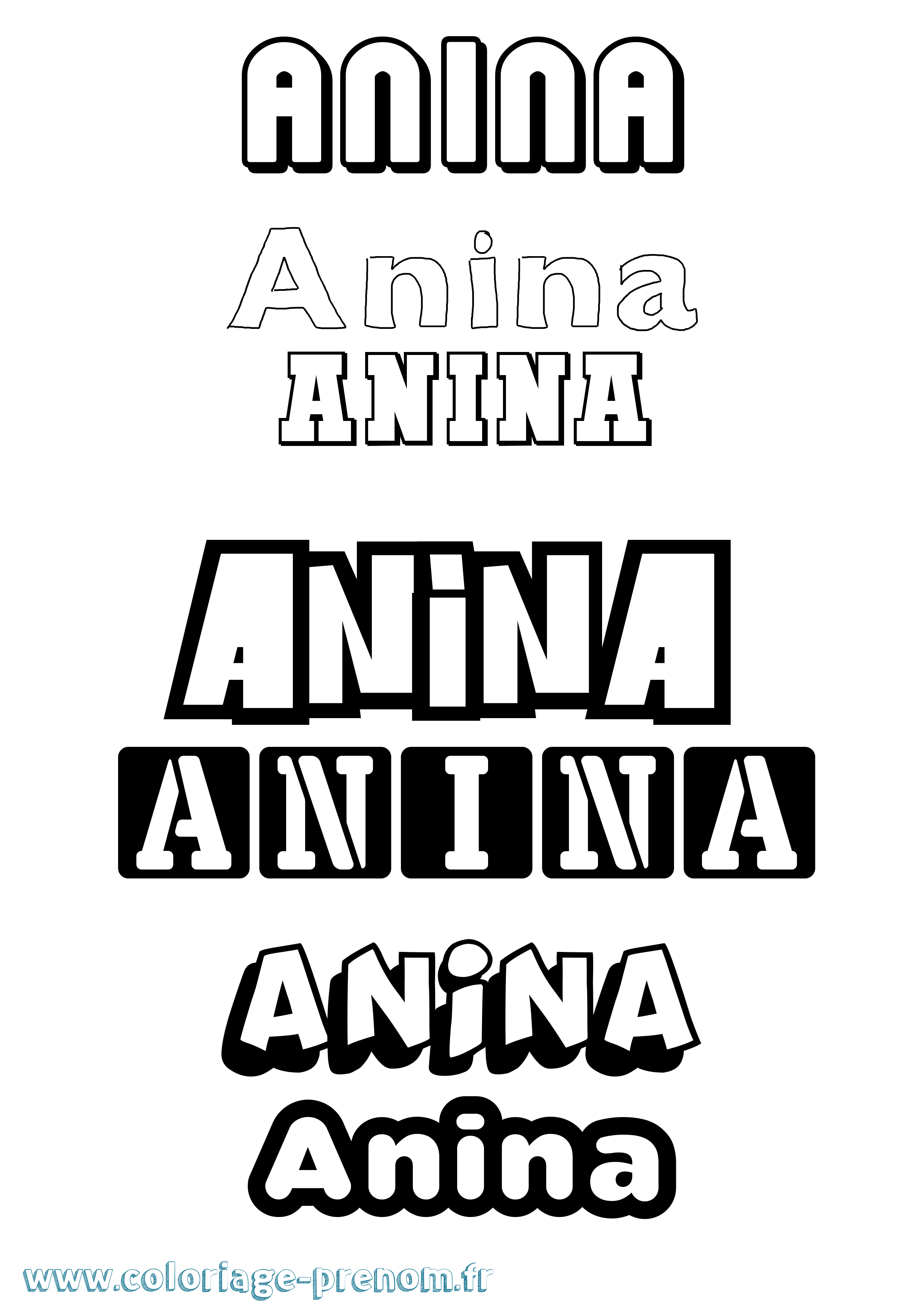 Coloriage prénom Anina Simple