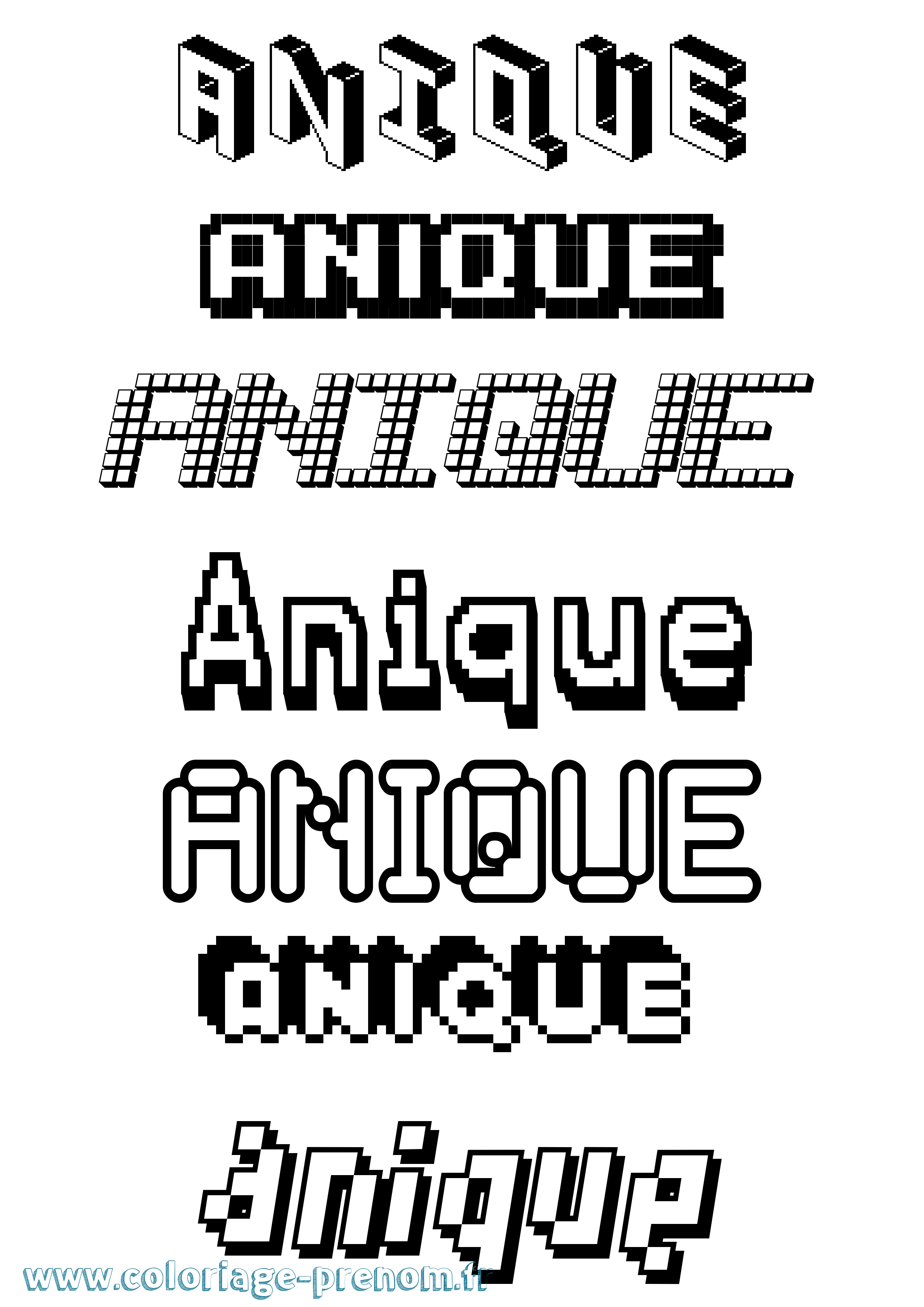 Coloriage prénom Anique Pixel