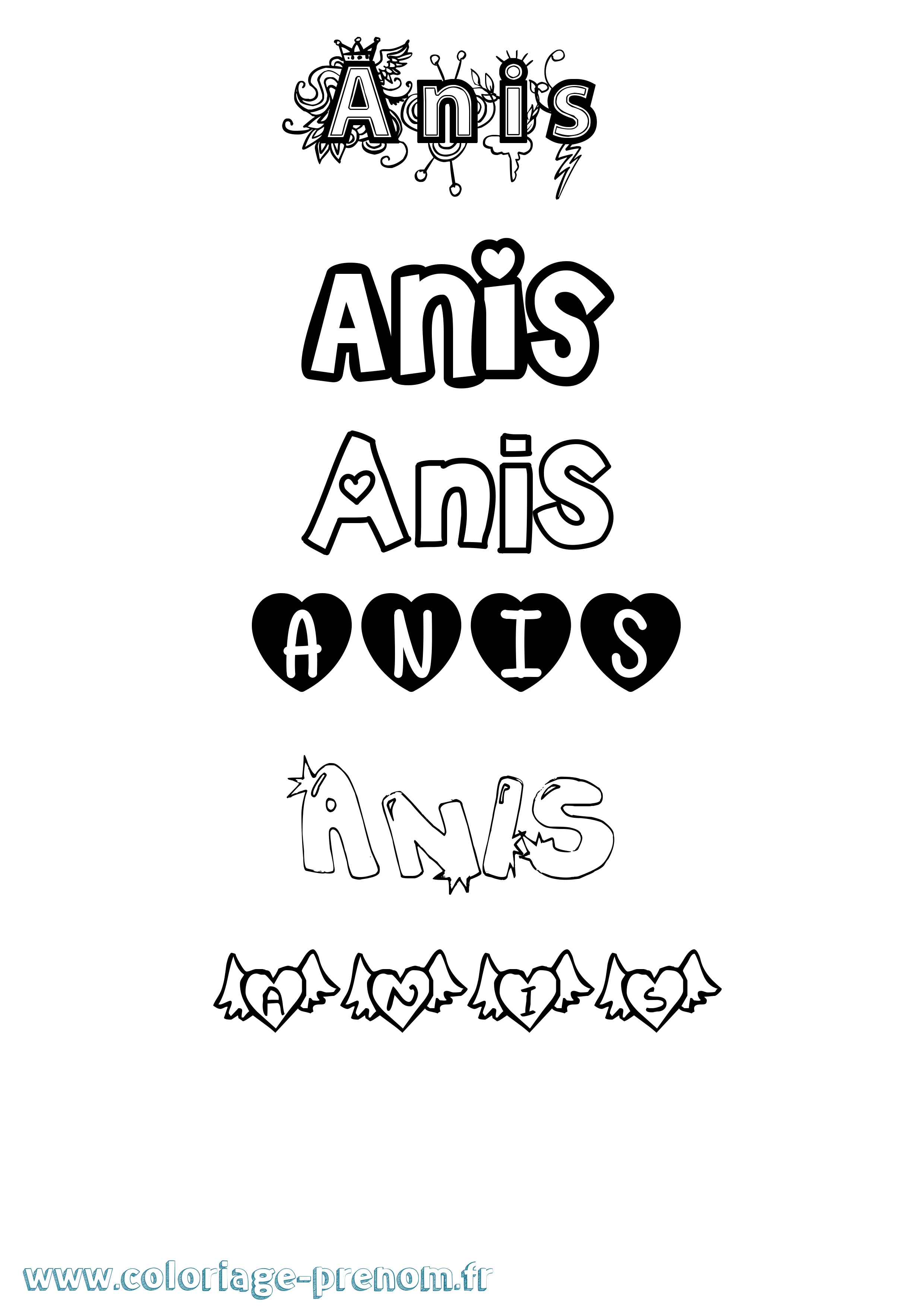 Coloriage prénom Anis Girly