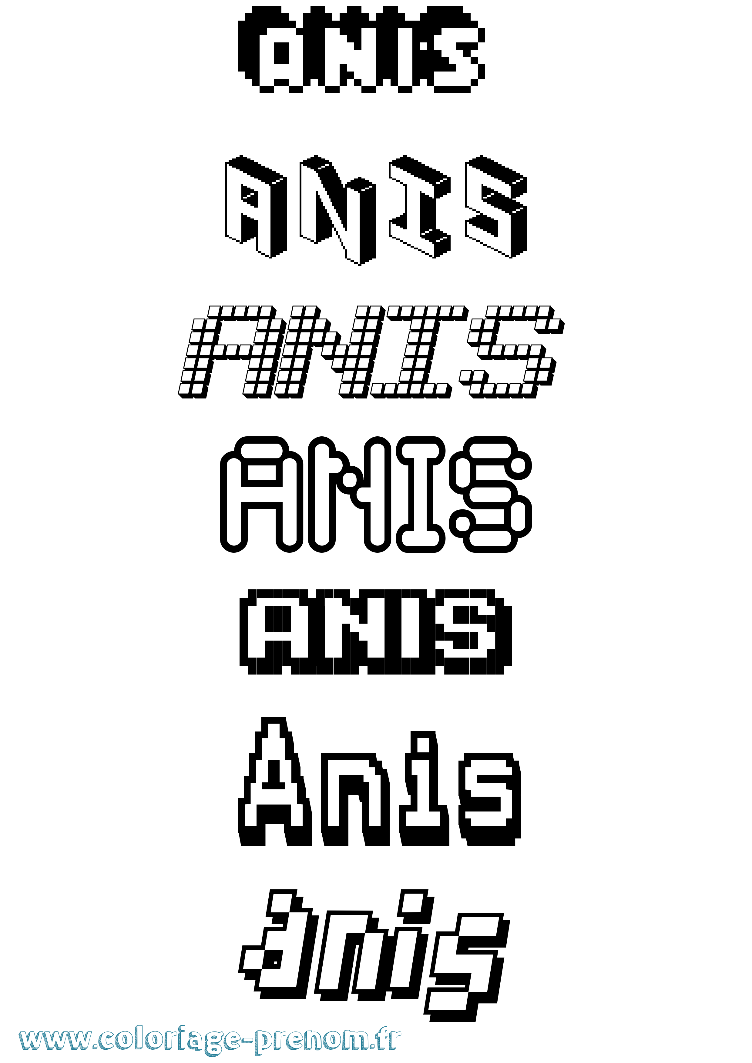 Coloriage prénom Anis Pixel