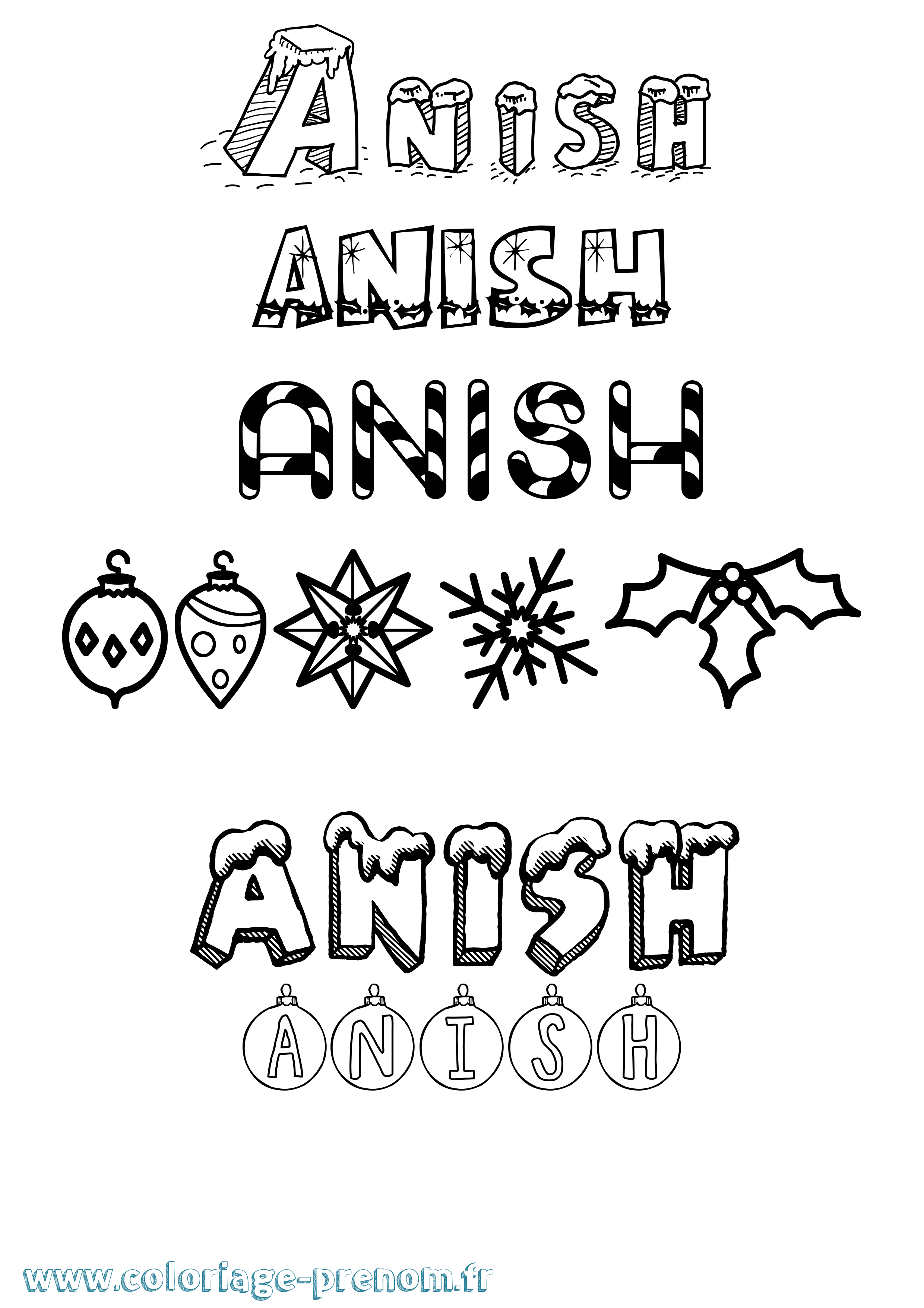 Coloriage prénom Anish Noël