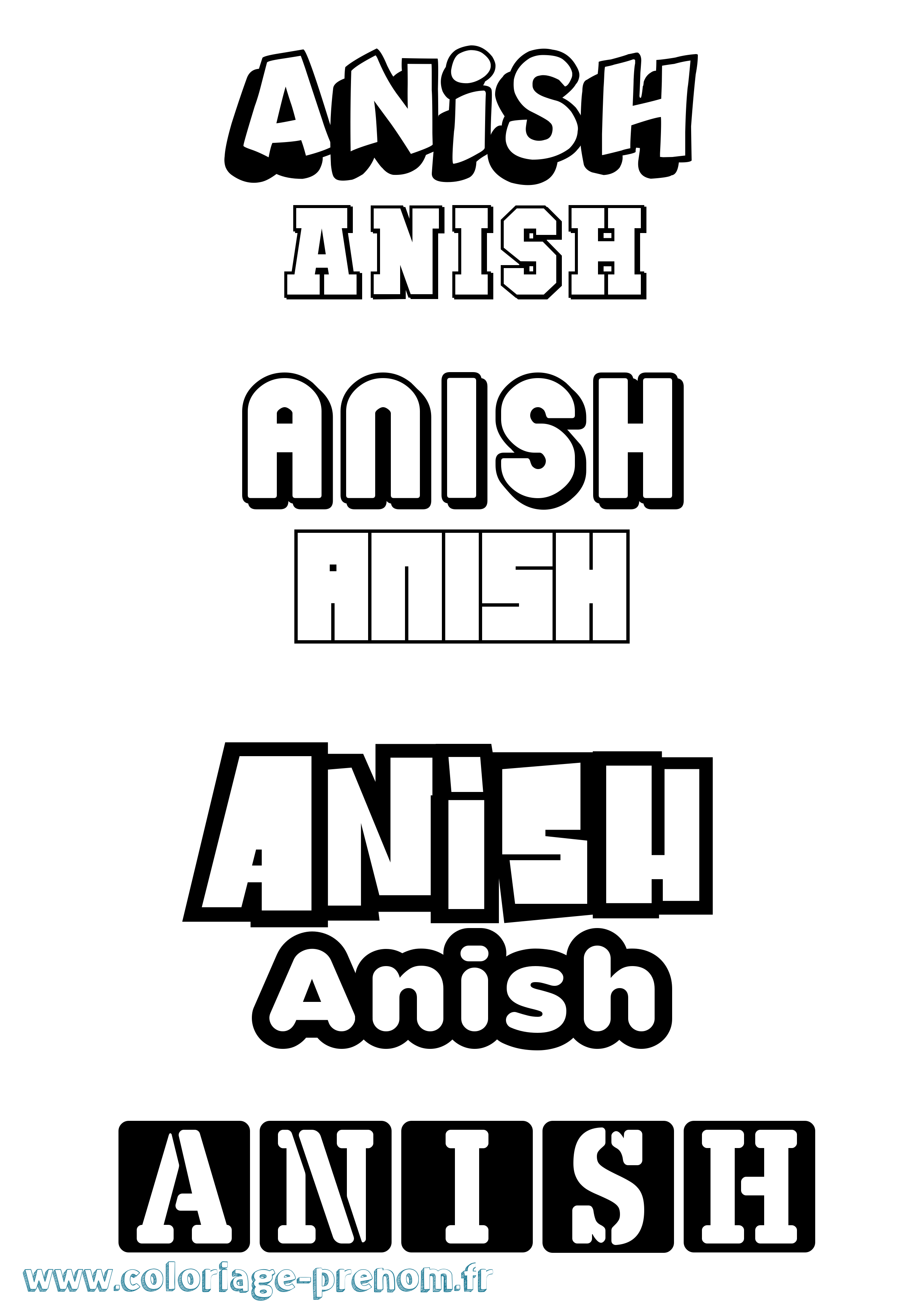 Coloriage prénom Anish Simple