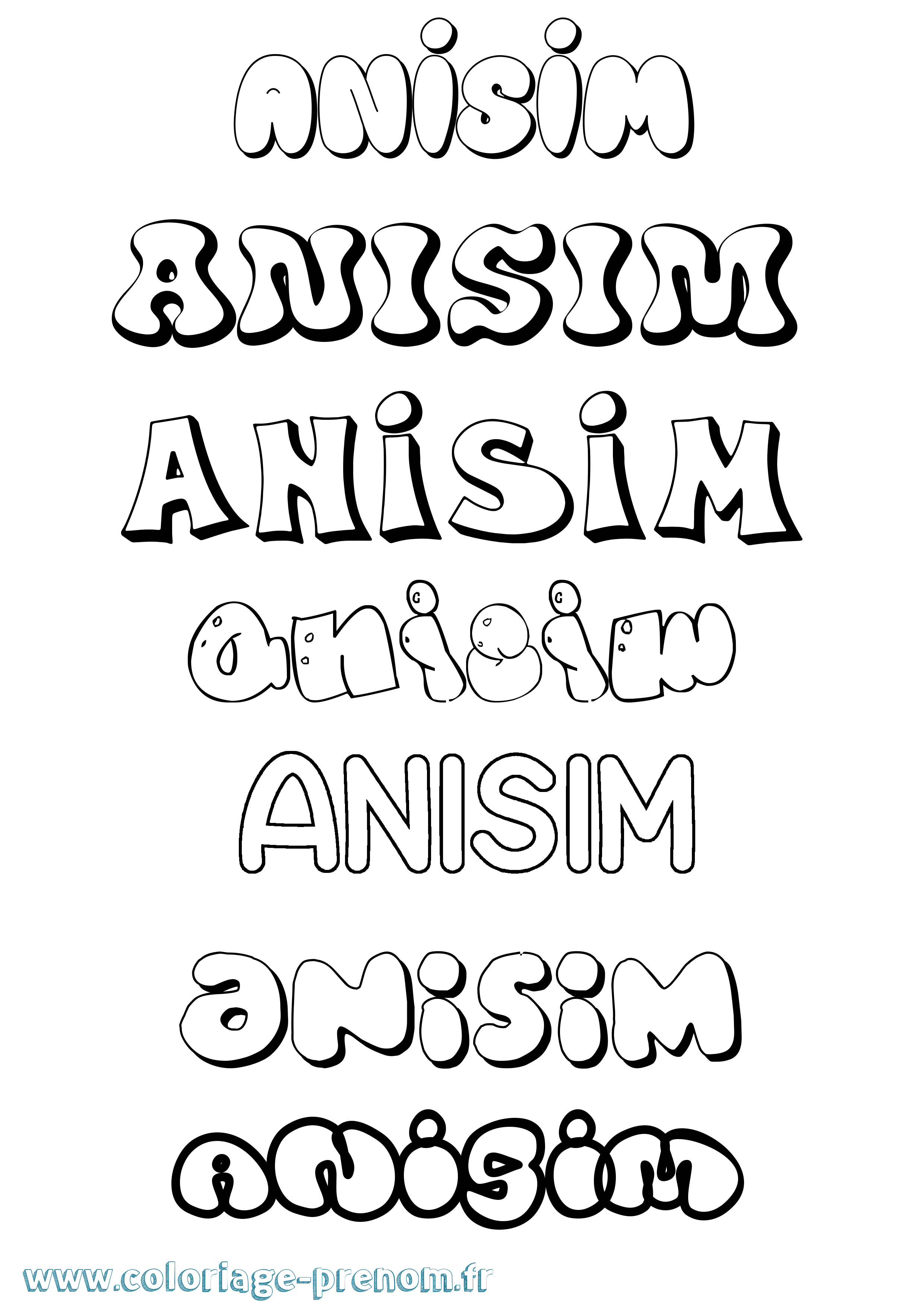Coloriage prénom Anisim Bubble
