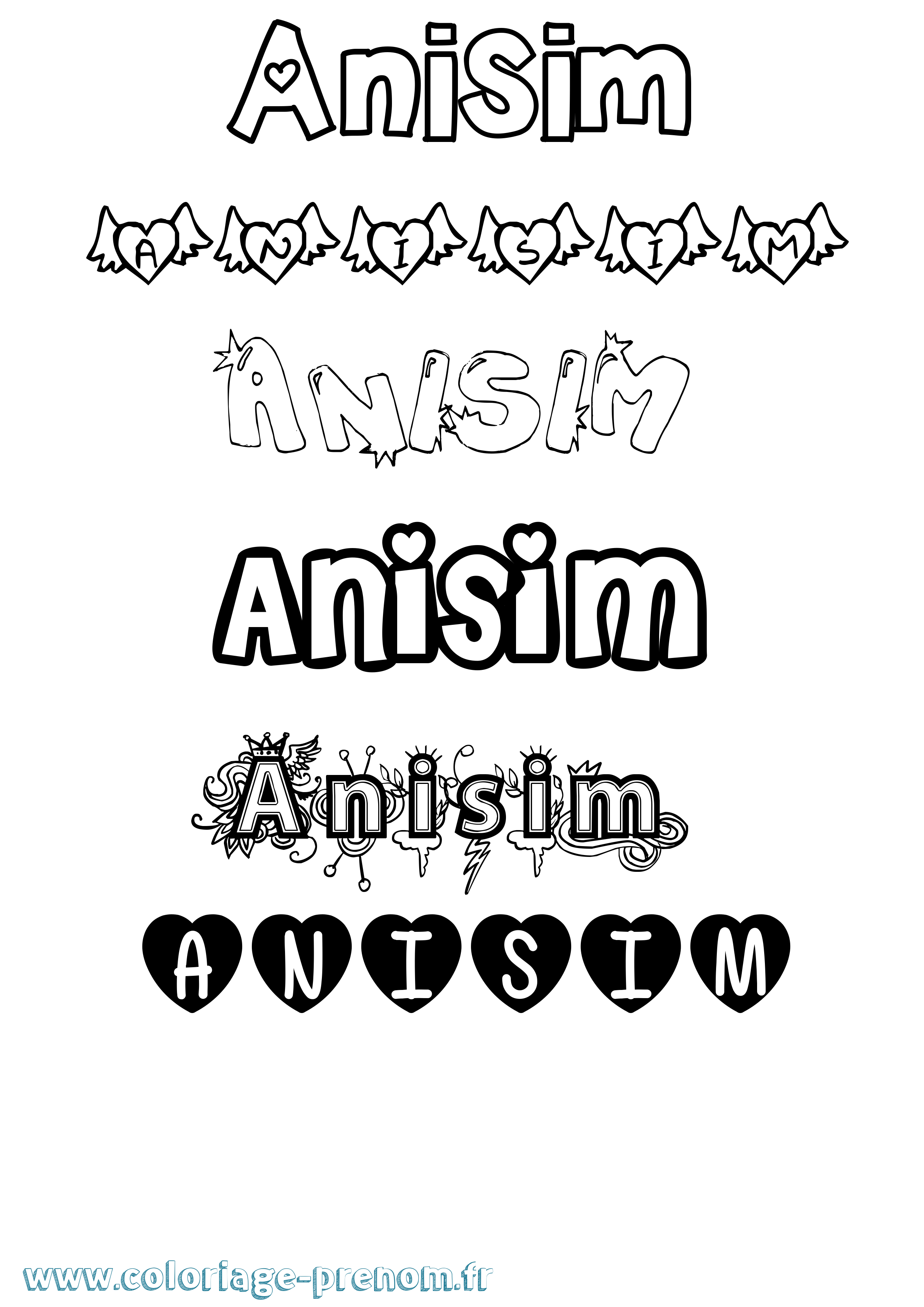 Coloriage prénom Anisim Girly