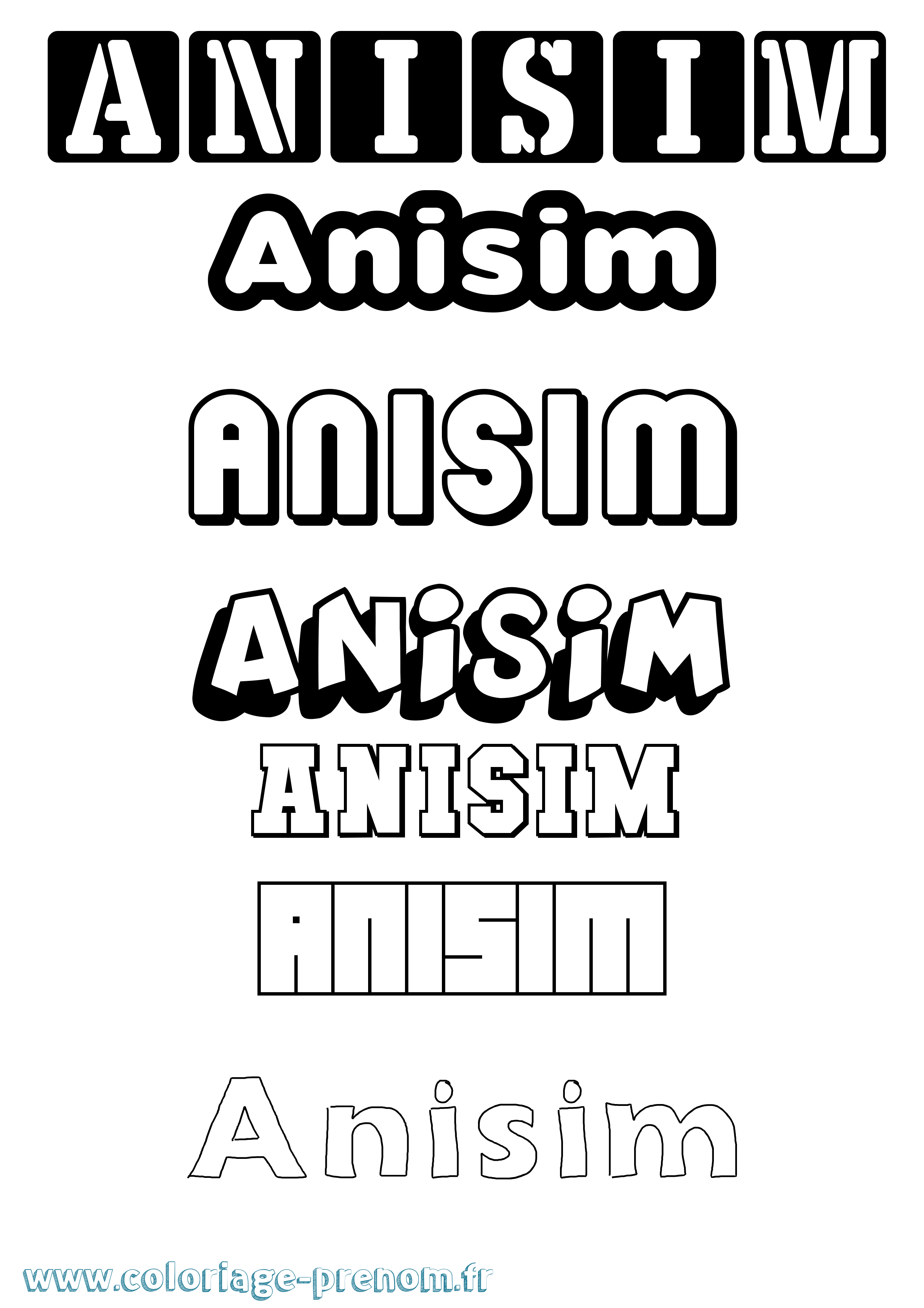 Coloriage prénom Anisim Simple