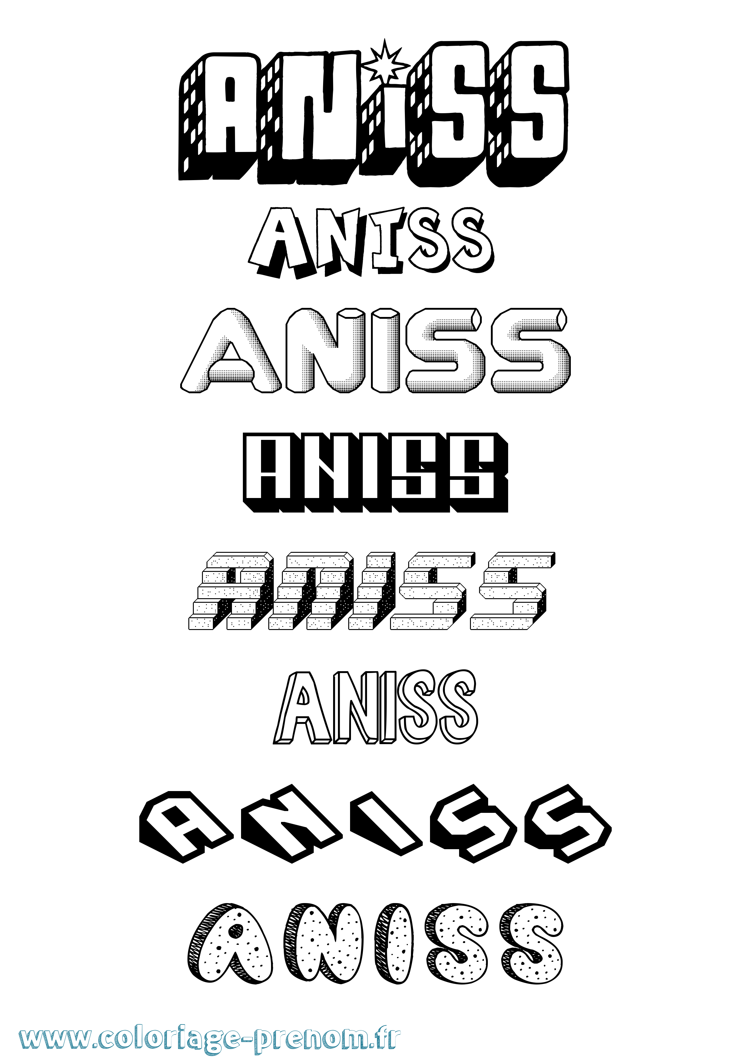 Coloriage Aniss Effet 3D Coloriage prénom Aniss Effet 3D