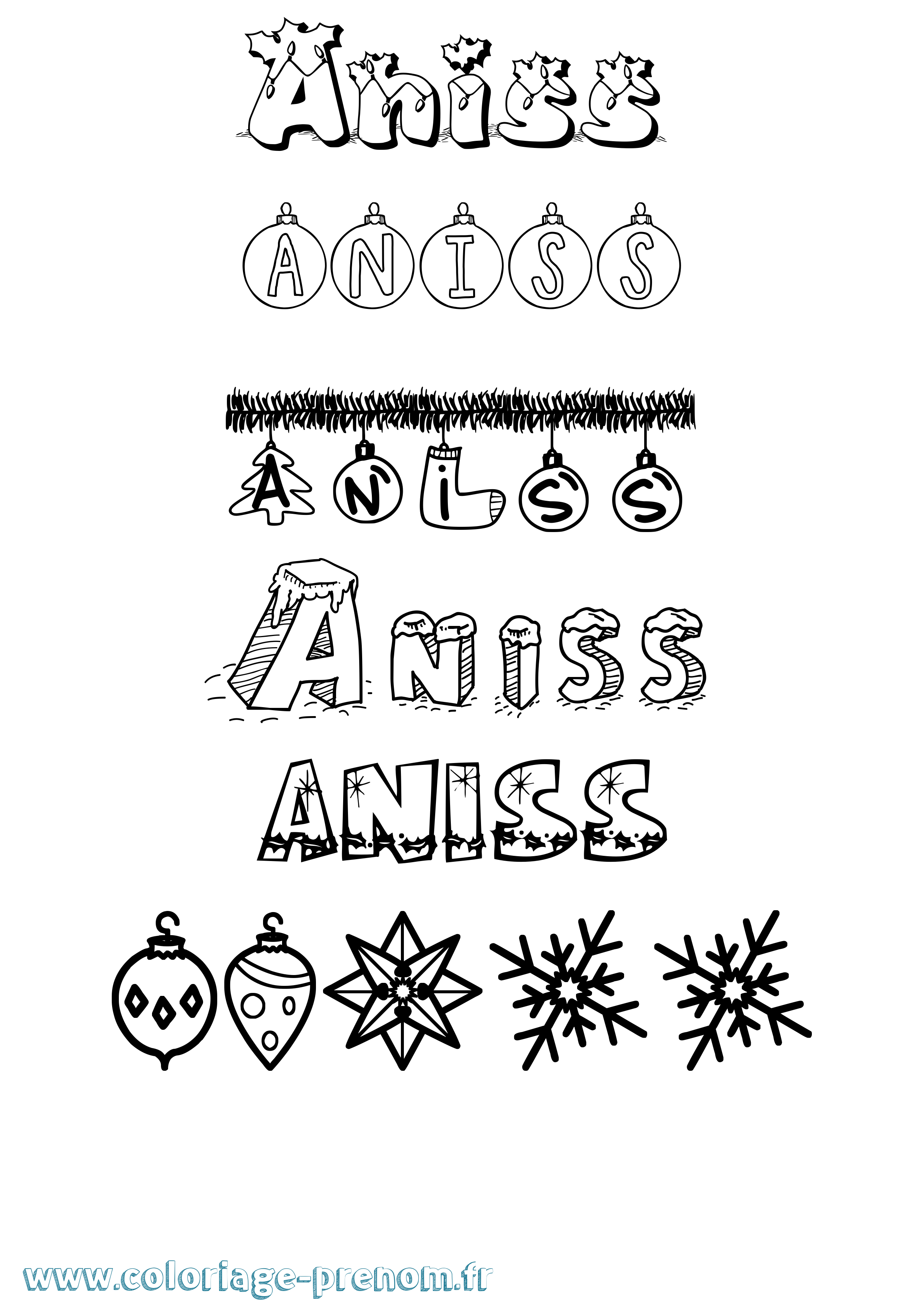 Coloriage Aniss Noël Coloriage prénom Aniss Noël