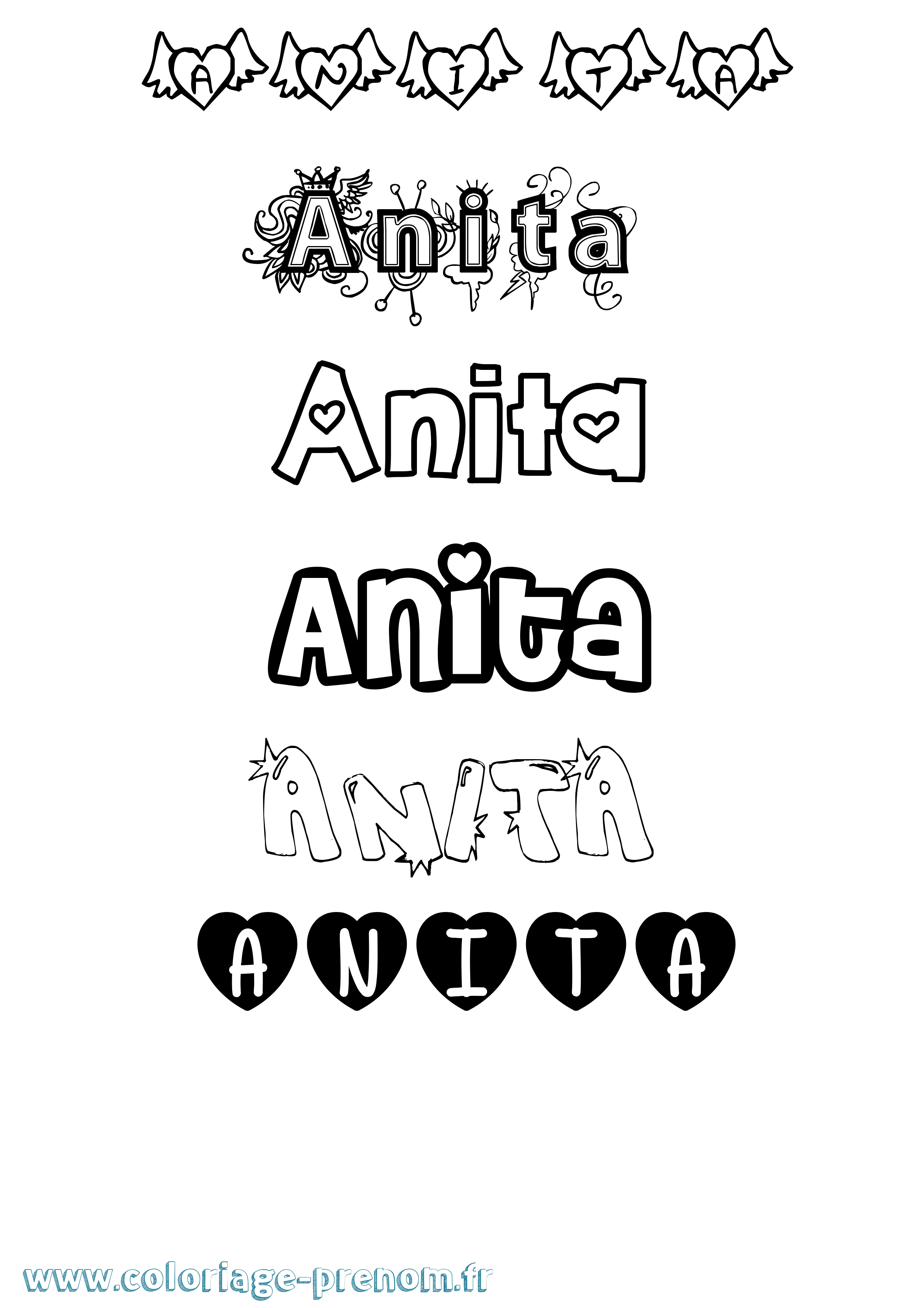 Coloriage prénom Anita Girly