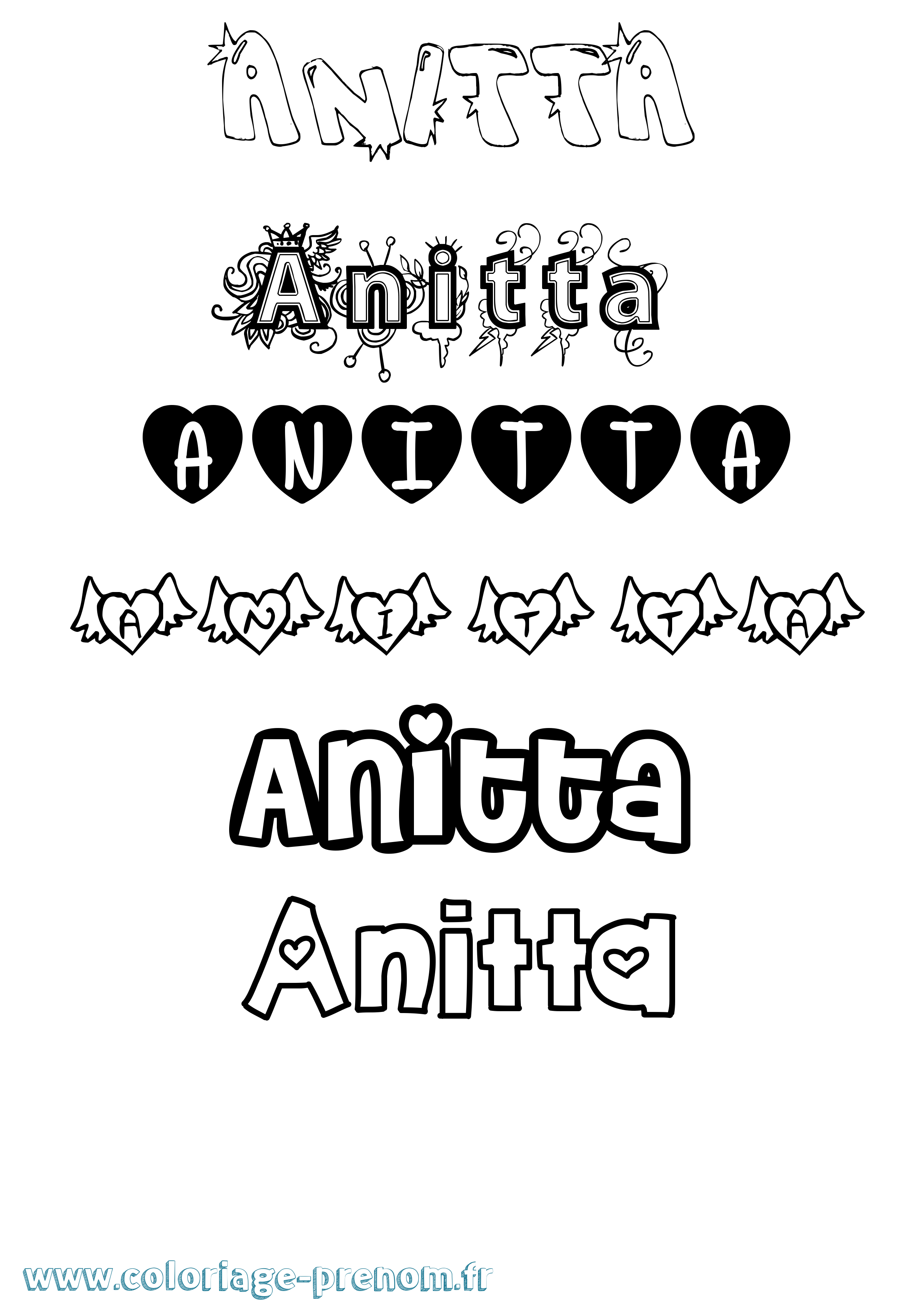 Coloriage prénom Anitta Girly