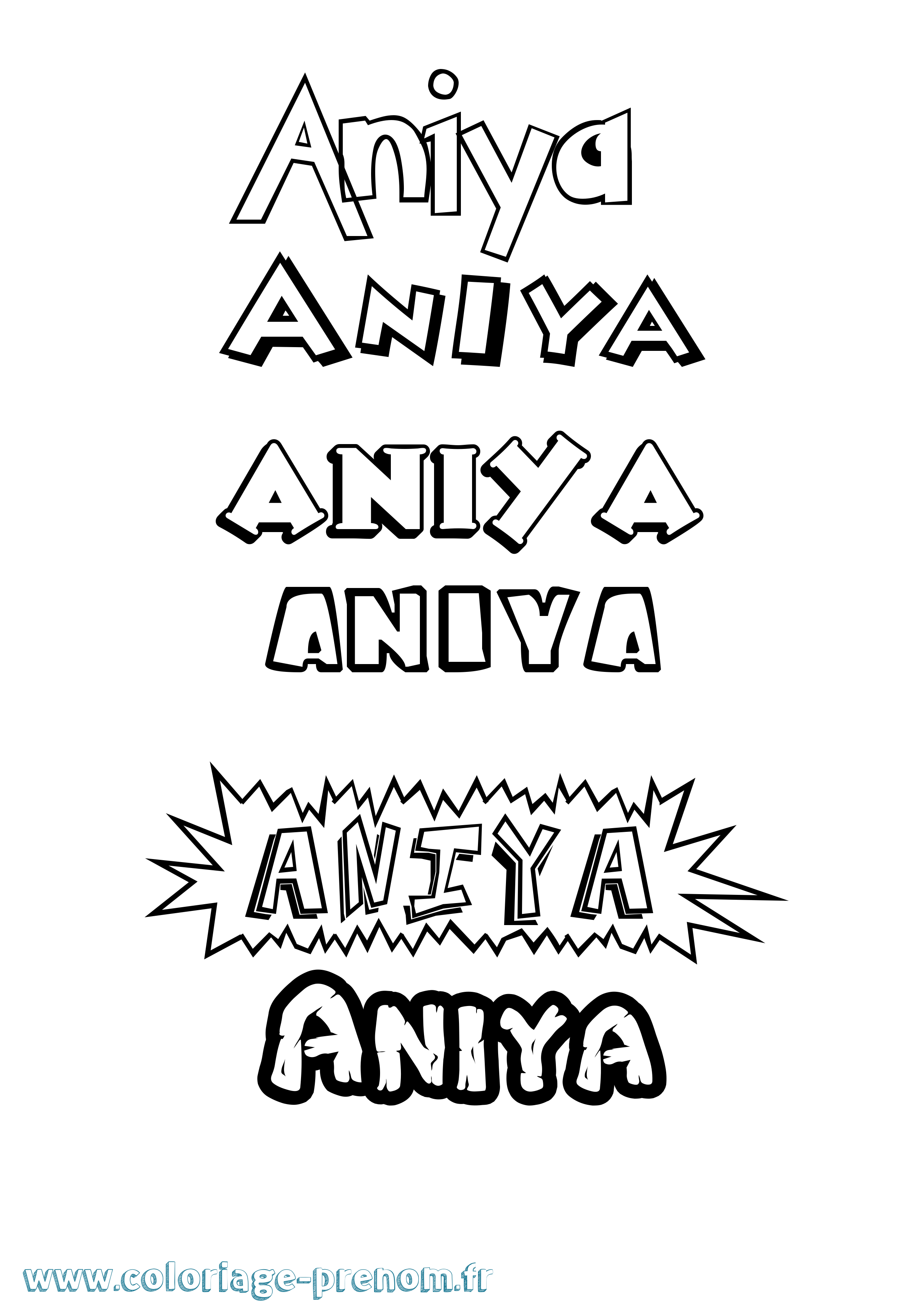 Coloriage prénom Aniya Dessin Animé