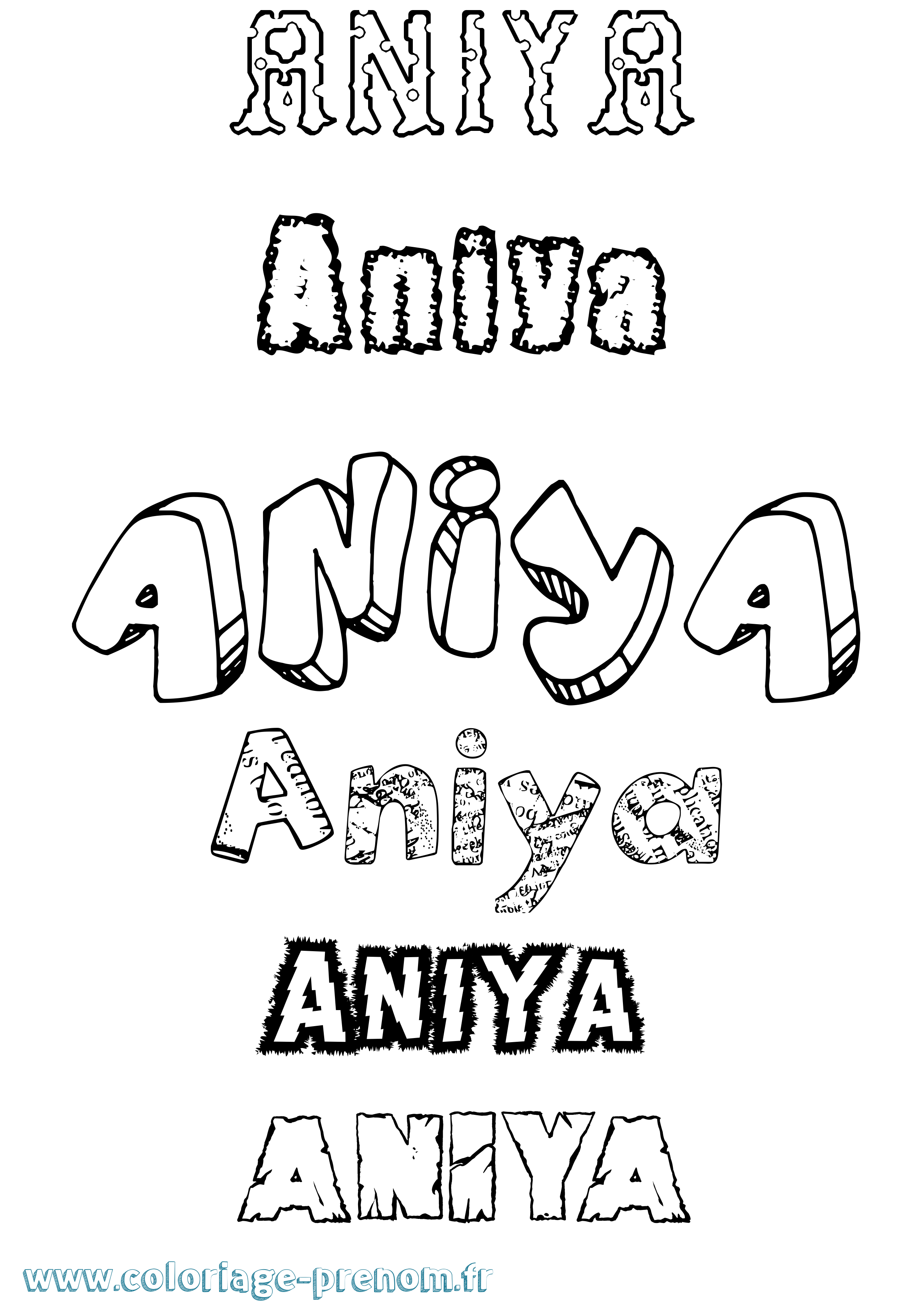 Coloriage prénom Aniya Destructuré