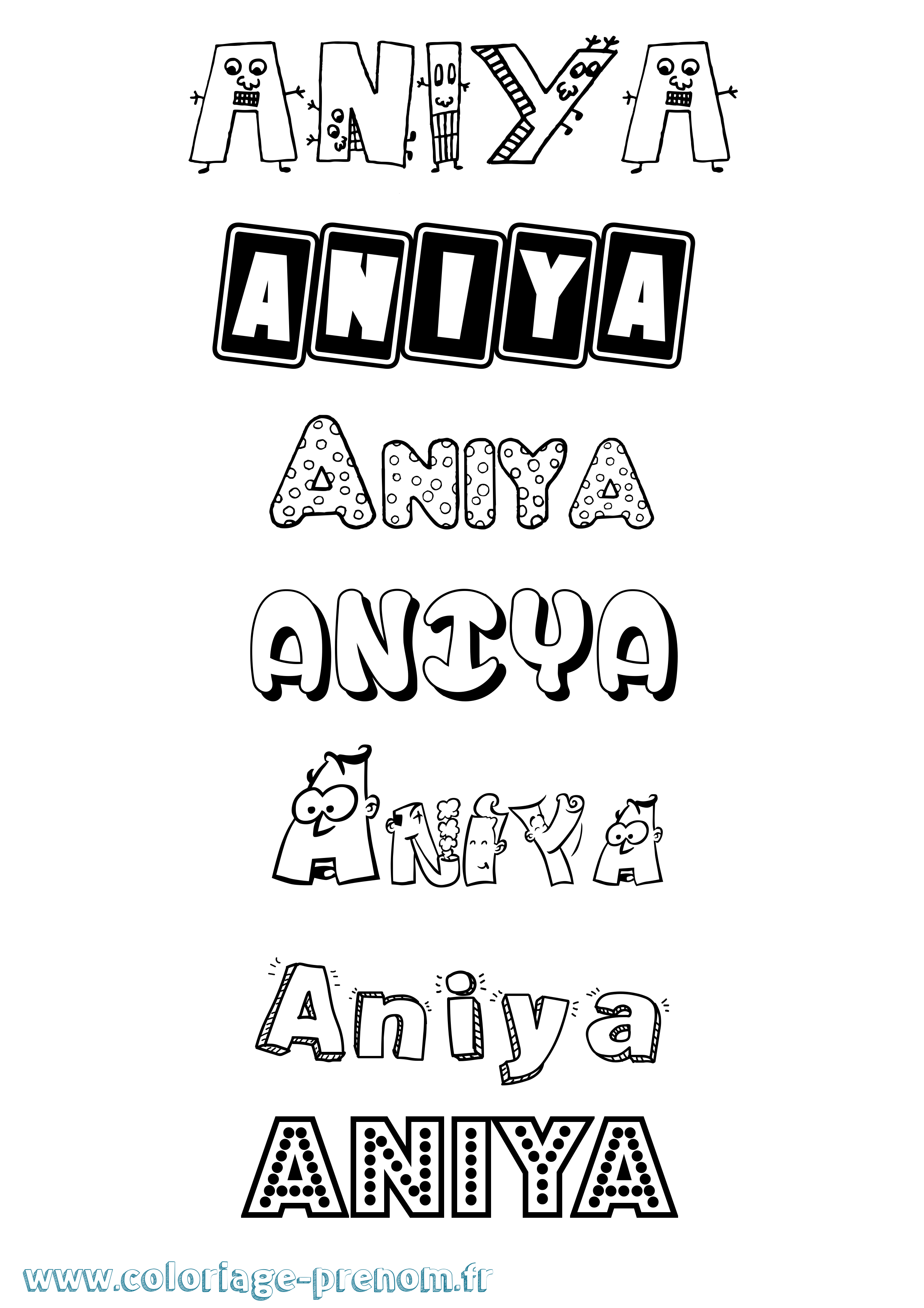 Coloriage prénom Aniya Fun