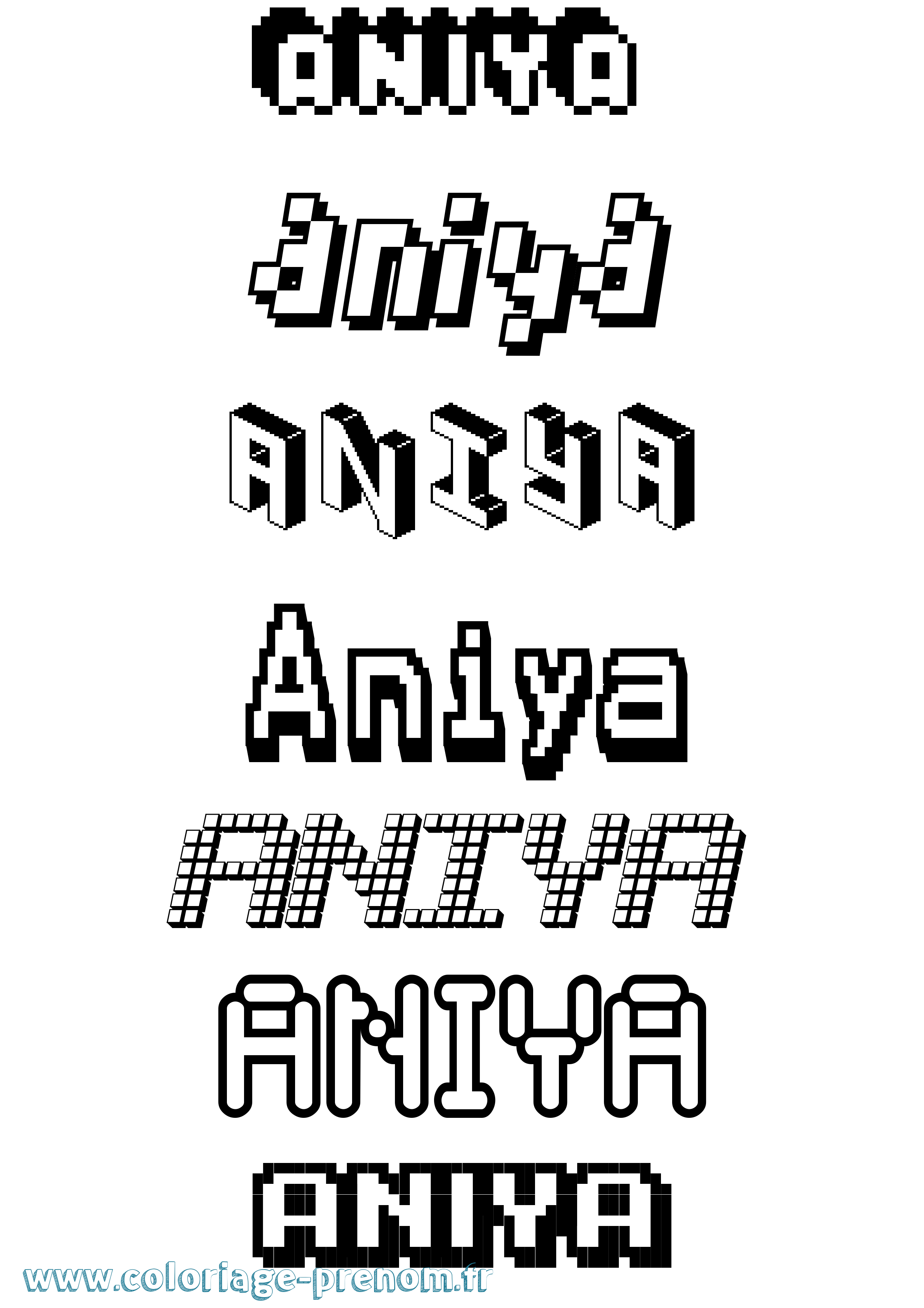 Coloriage prénom Aniya Pixel