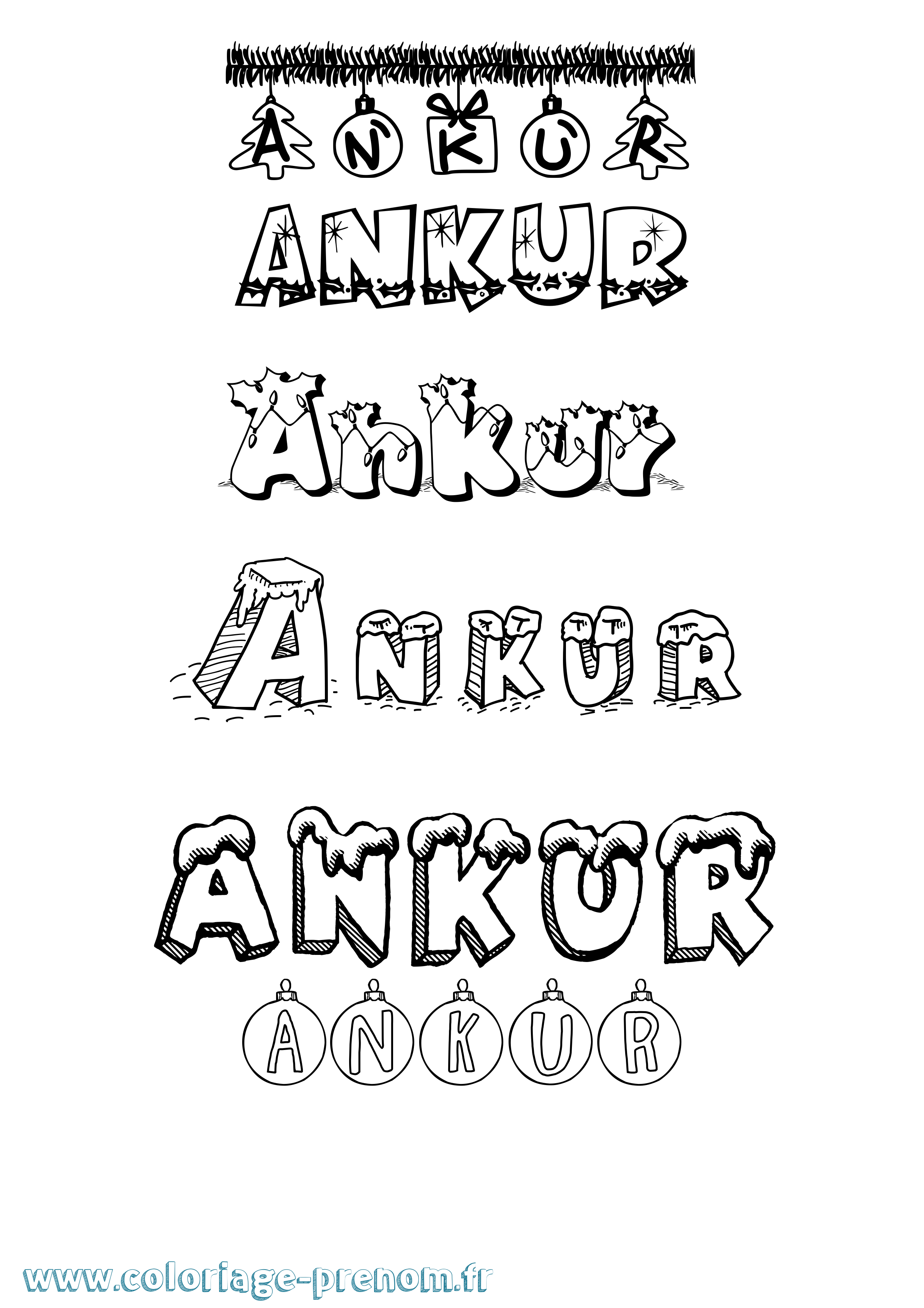 Coloriage prénom Ankur Noël