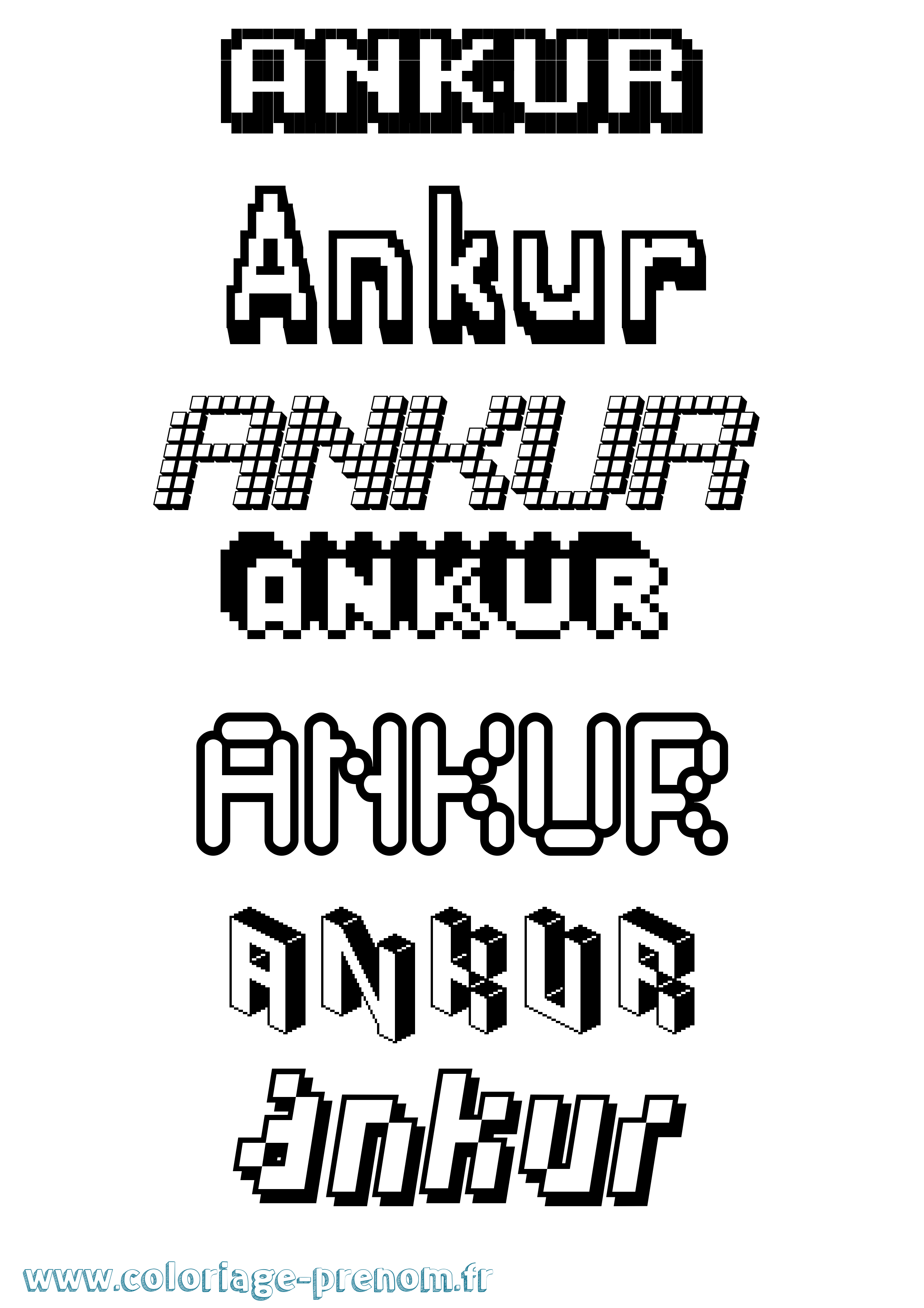 Coloriage prénom Ankur Pixel