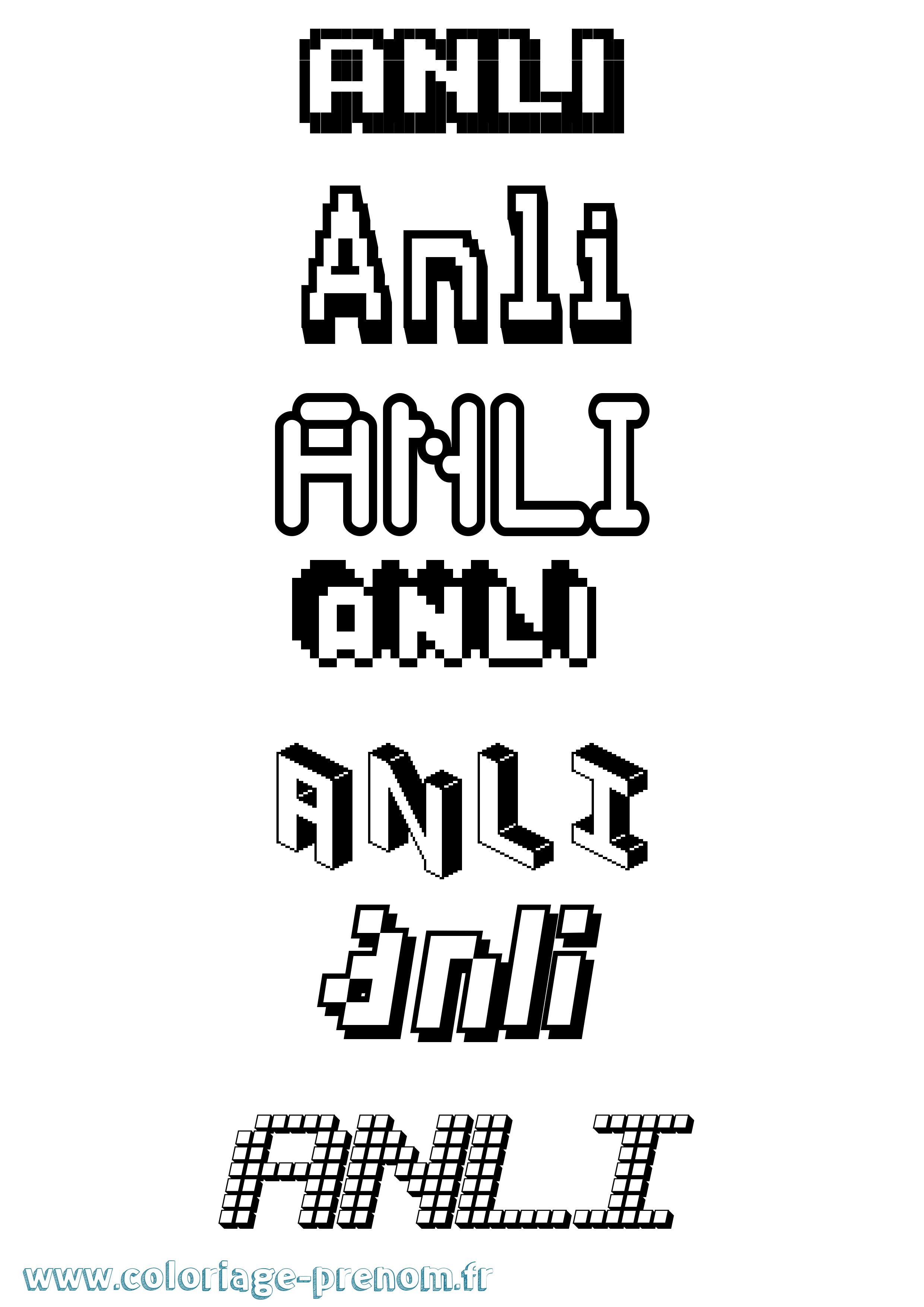 Coloriage prénom Anli Pixel
