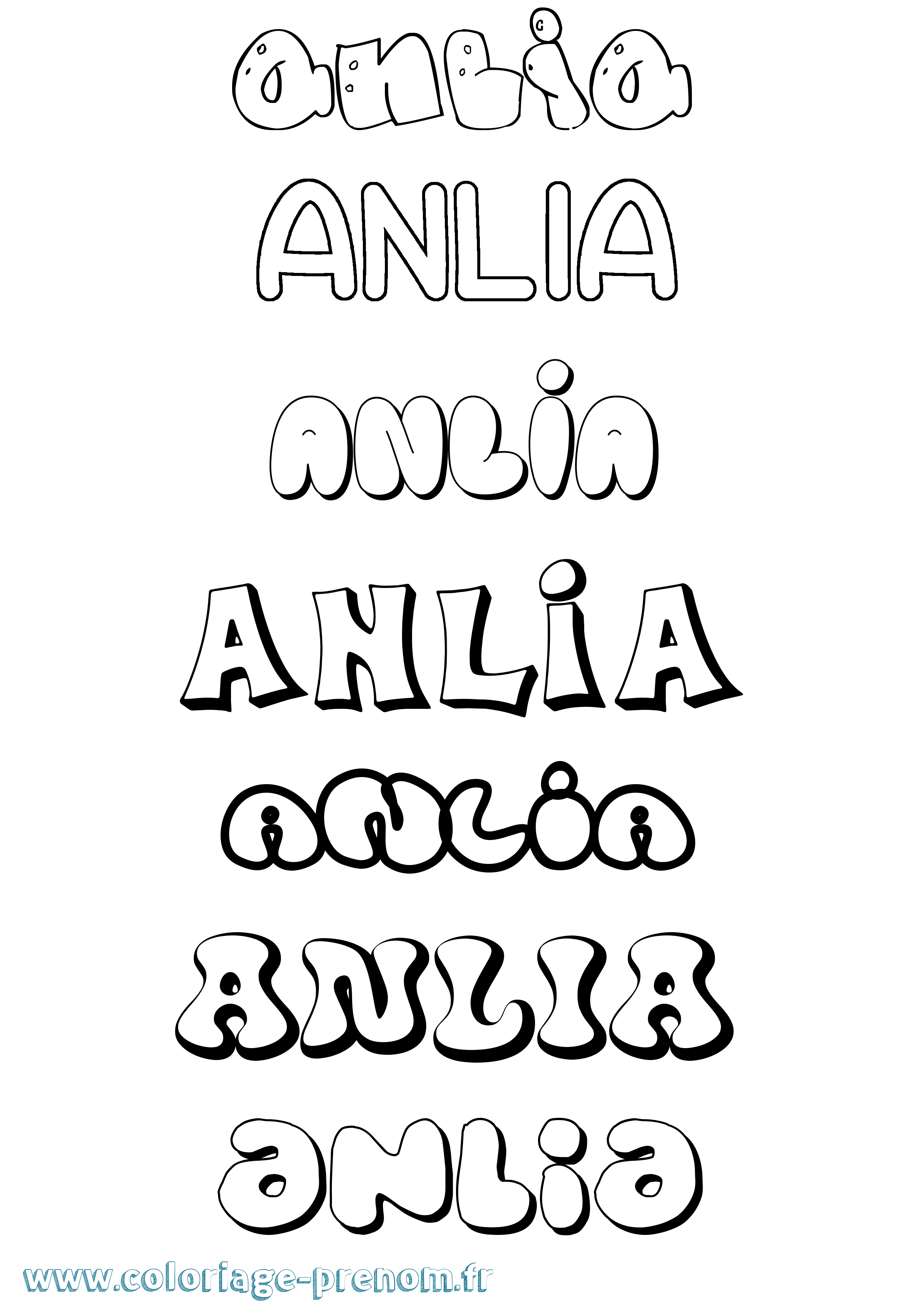 Coloriage prénom Anlia Bubble