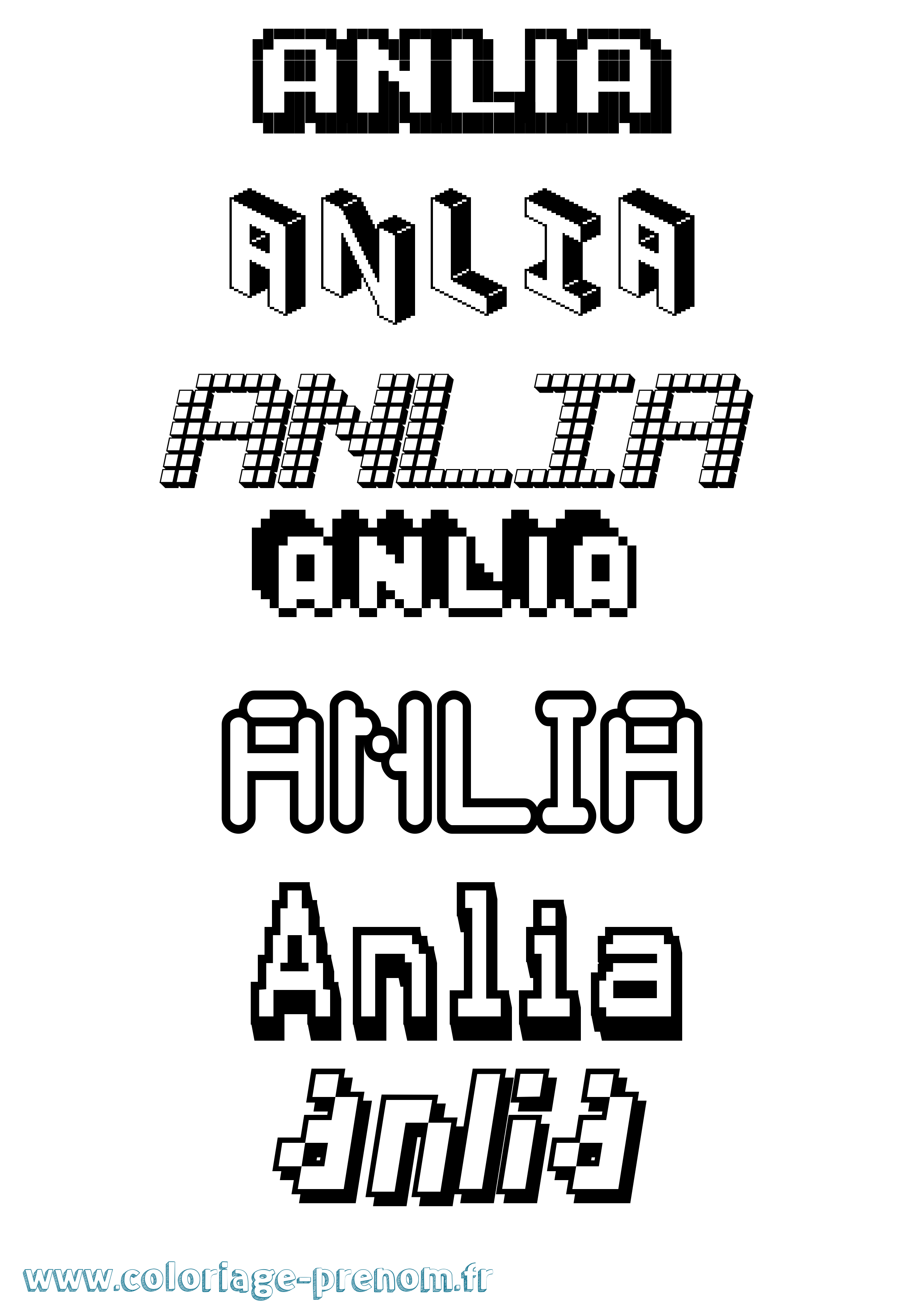 Coloriage prénom Anlia Pixel