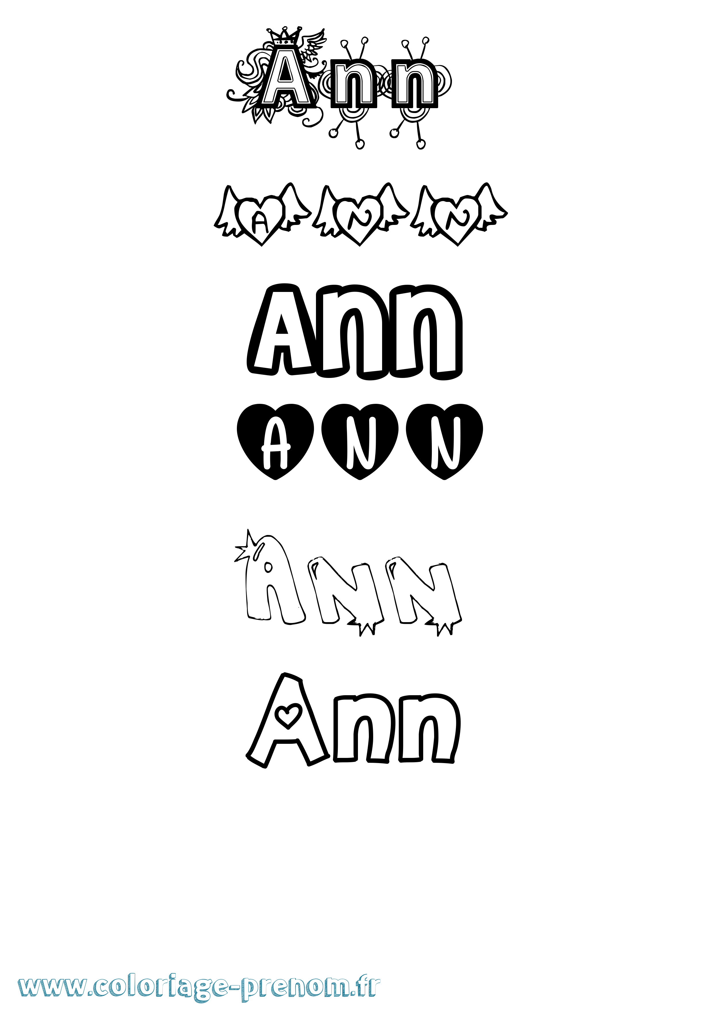 Coloriage prénom Ann Girly