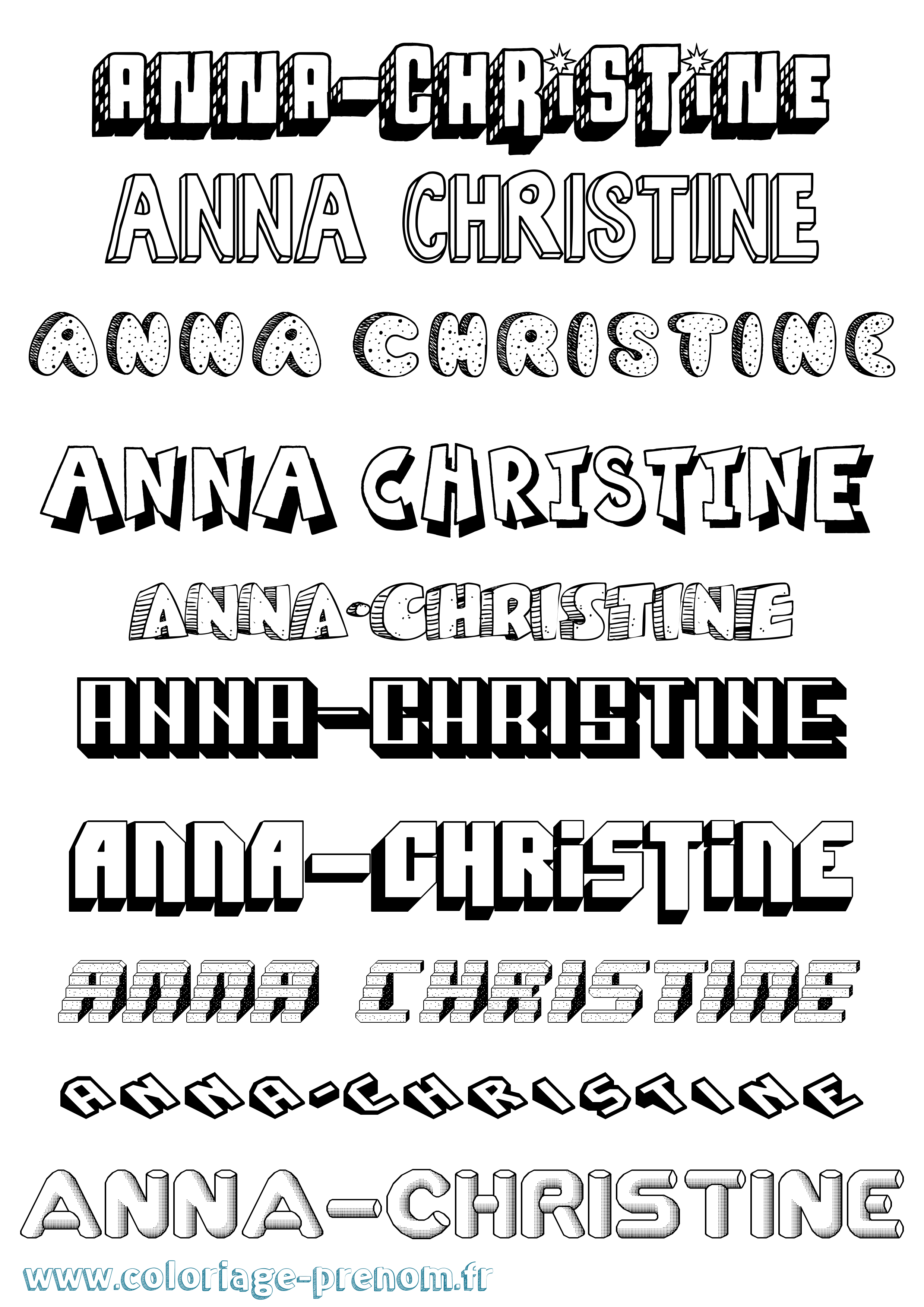 Coloriage prénom Anna-Christine Effet 3D