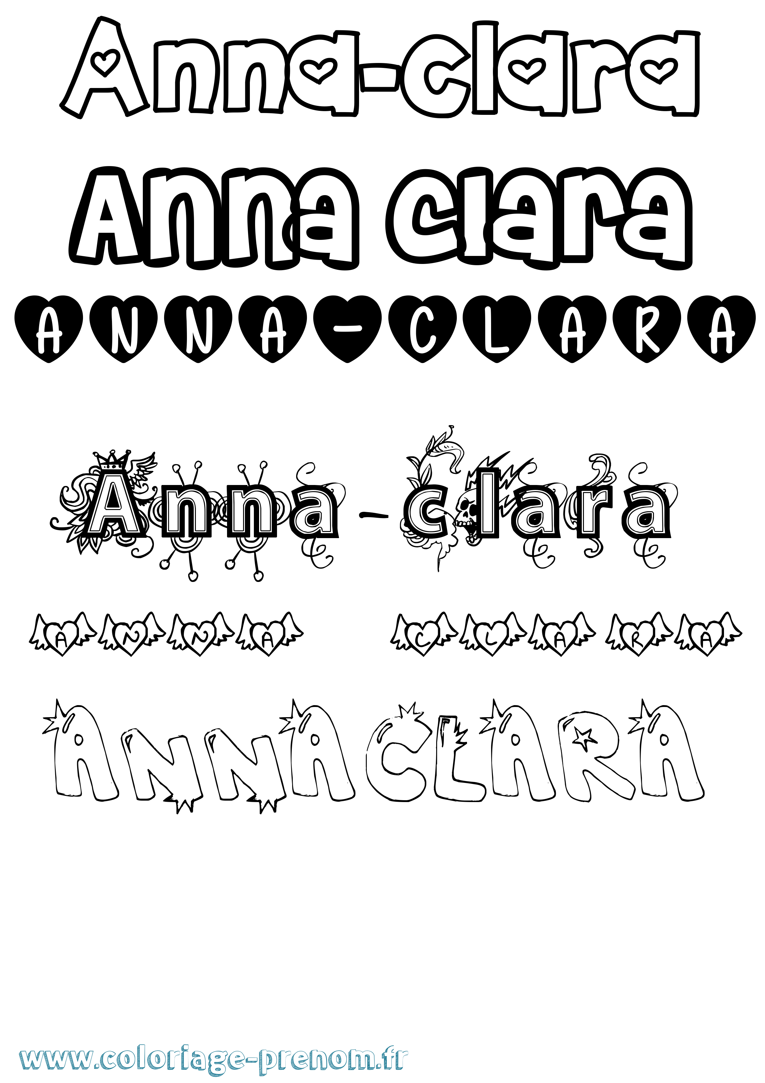 Coloriage prénom Anna-Clara Girly