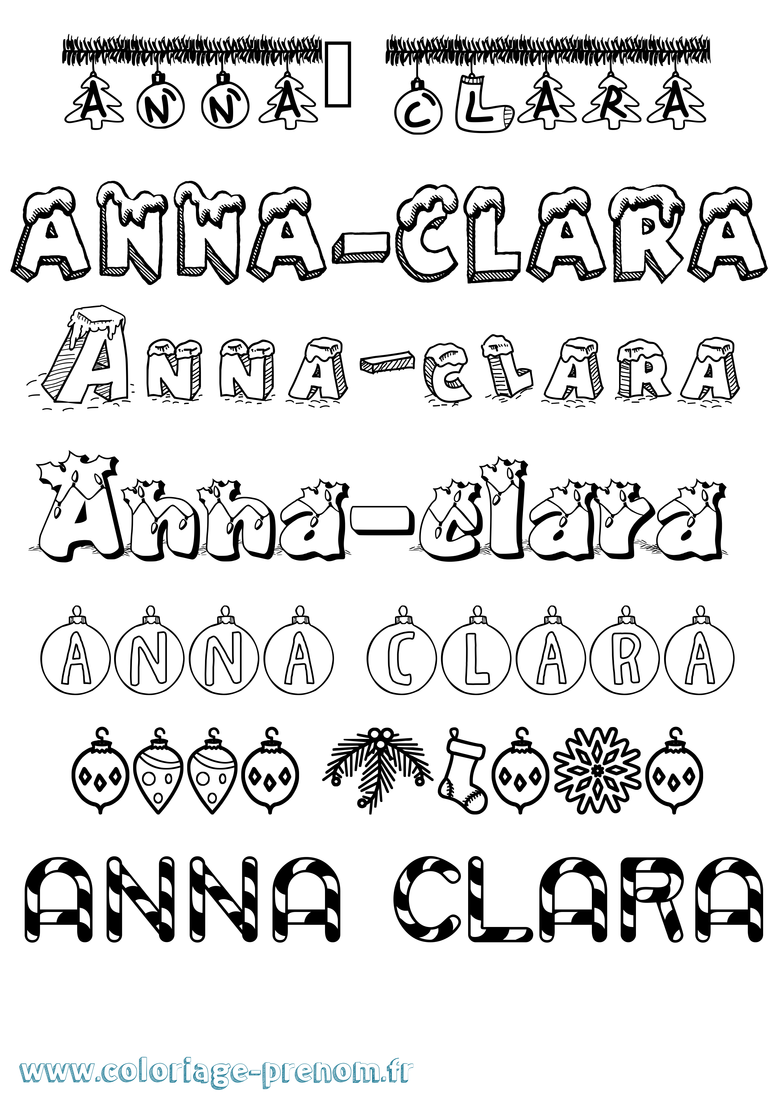 Coloriage prénom Anna-Clara Noël